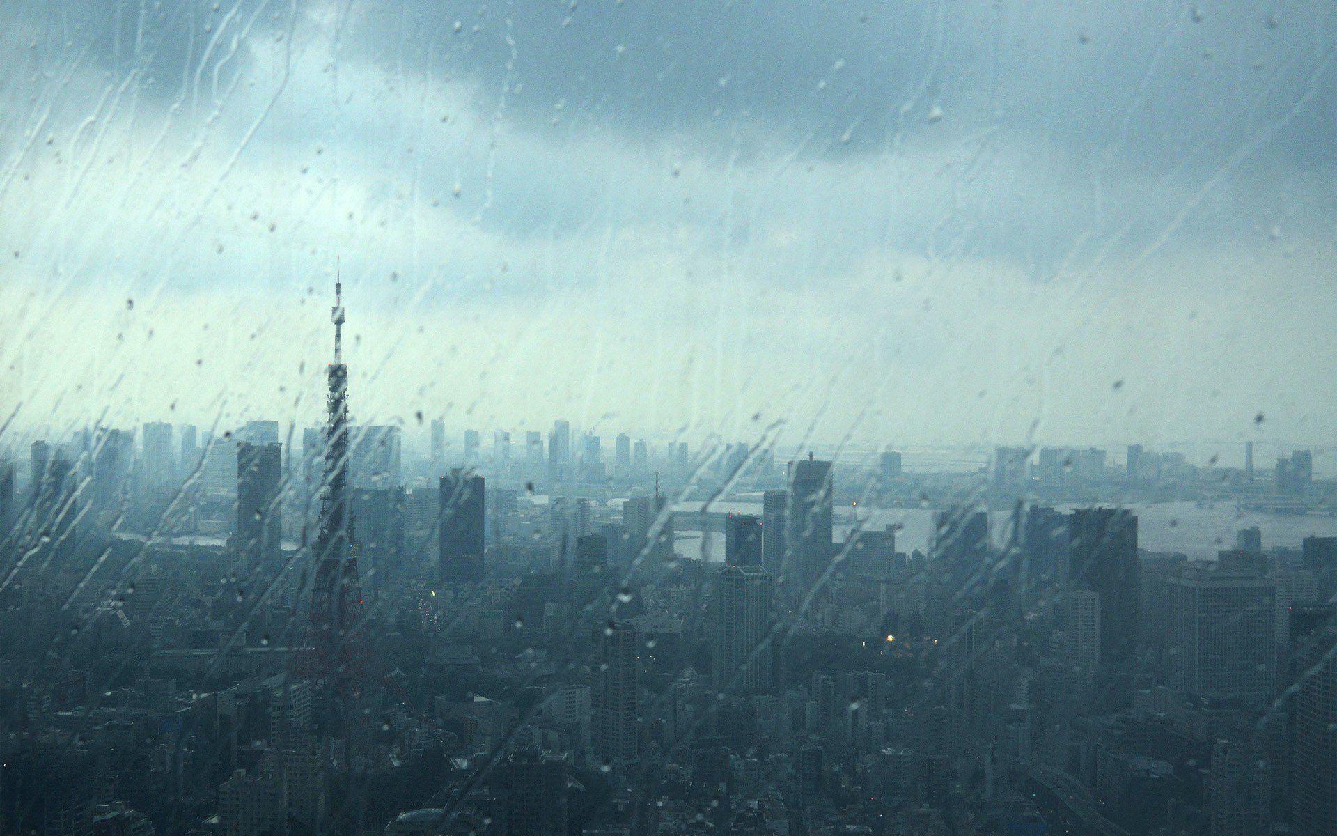 1920x1200 Japan Tokyo cityscapes urban water drops Tokyo Tower rain on glass