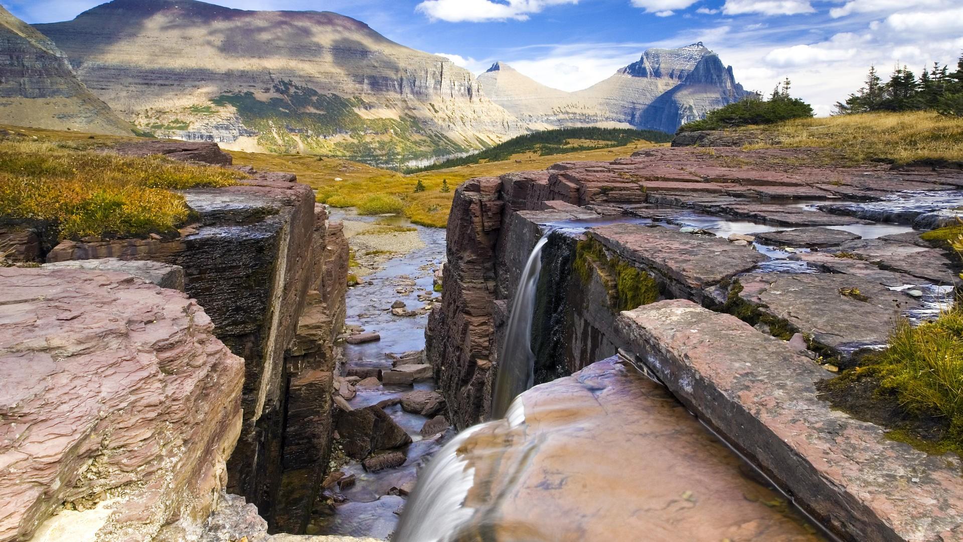 1920x1080 landscapes, Falls, Waterfalls, National, Park, Montana, Glacier, National, Park Wallpaper HD / Desktop and Mobile Background