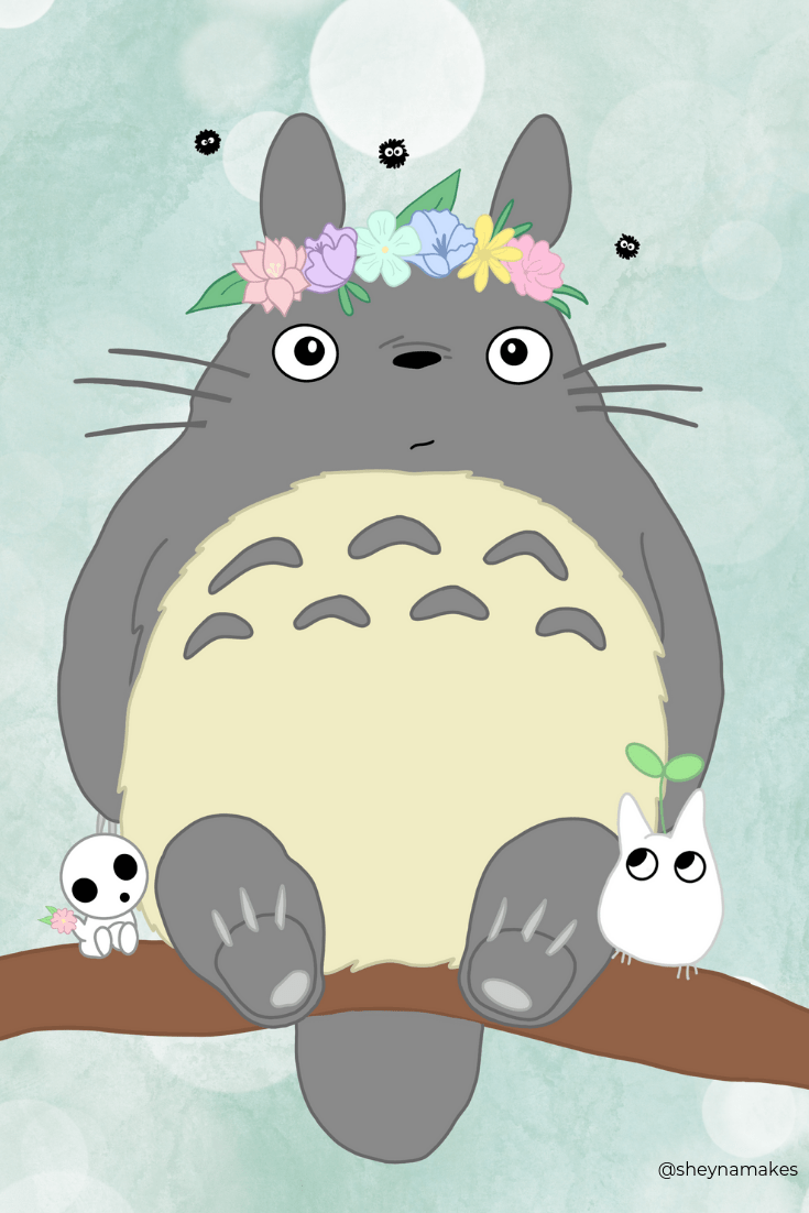 735x1102 totoro flower crown ghibli kodama little totoro art print painting. Studio ghibli fanart, Totoro art, Ghibli artwork