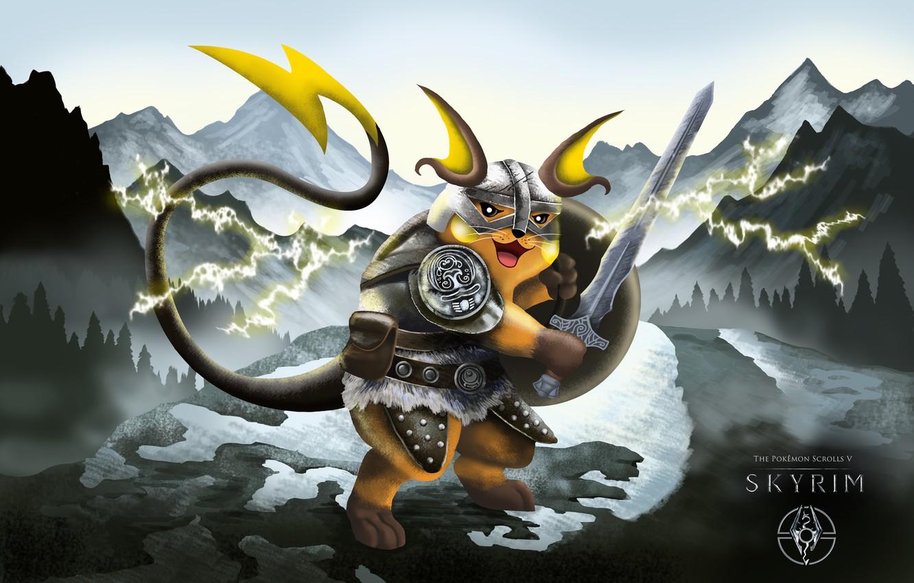 1332x850 Wallpaper kawaii, light, sword, game, fighter, armor, lightning, evolution, anime, power, ken, Skyrim, asian, flash, Pokemon, cute image for desktop, section игры