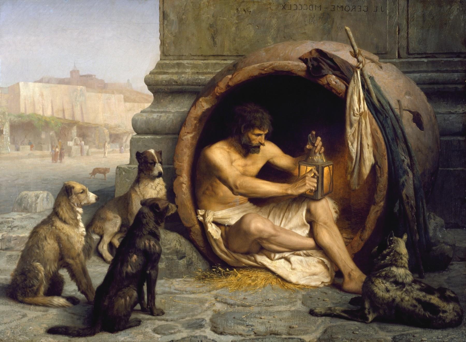 1800x1322 painting diogenes jean leon gerome greek philosophers dog cynicism classic art sitting Wallpaper HD / Desktop and Mobile Background