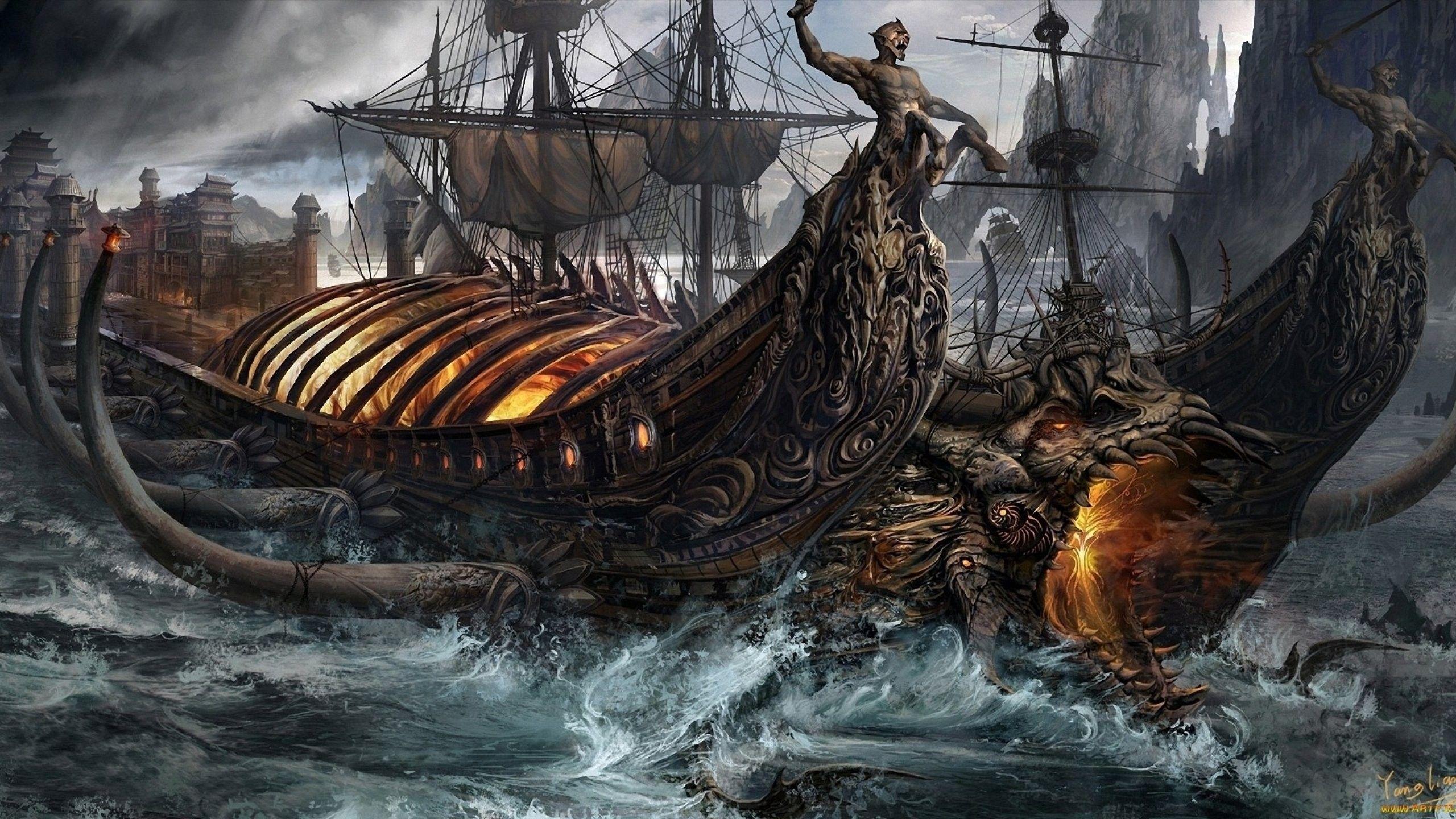 2560x1440 Boat Art Wallpaper