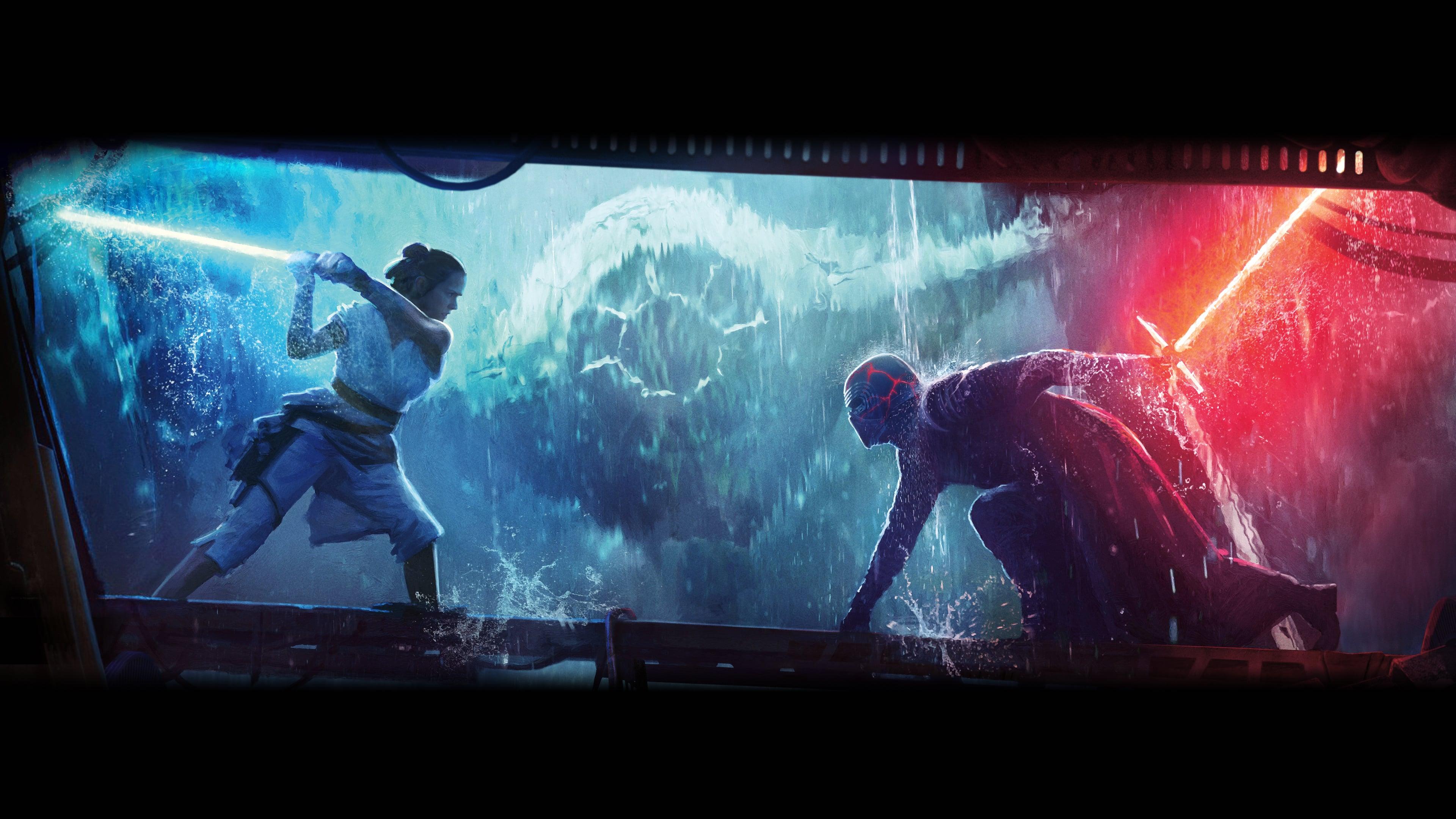 3840x2160 Star Wars Episode IX The Rise Of Skywalker Rey Kylo Ren Movies Lightsaber TiE Fighter Wallpaper:3840x2160