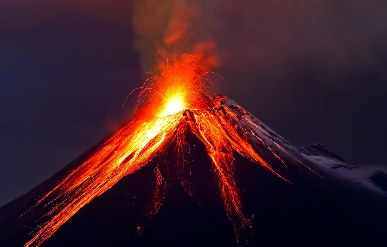 1332x850 Wallpaper the volcano, the eruption, lava, sky, mountains, fantastic, lava, volcano, eruption, landsсape image for desktop, section природа