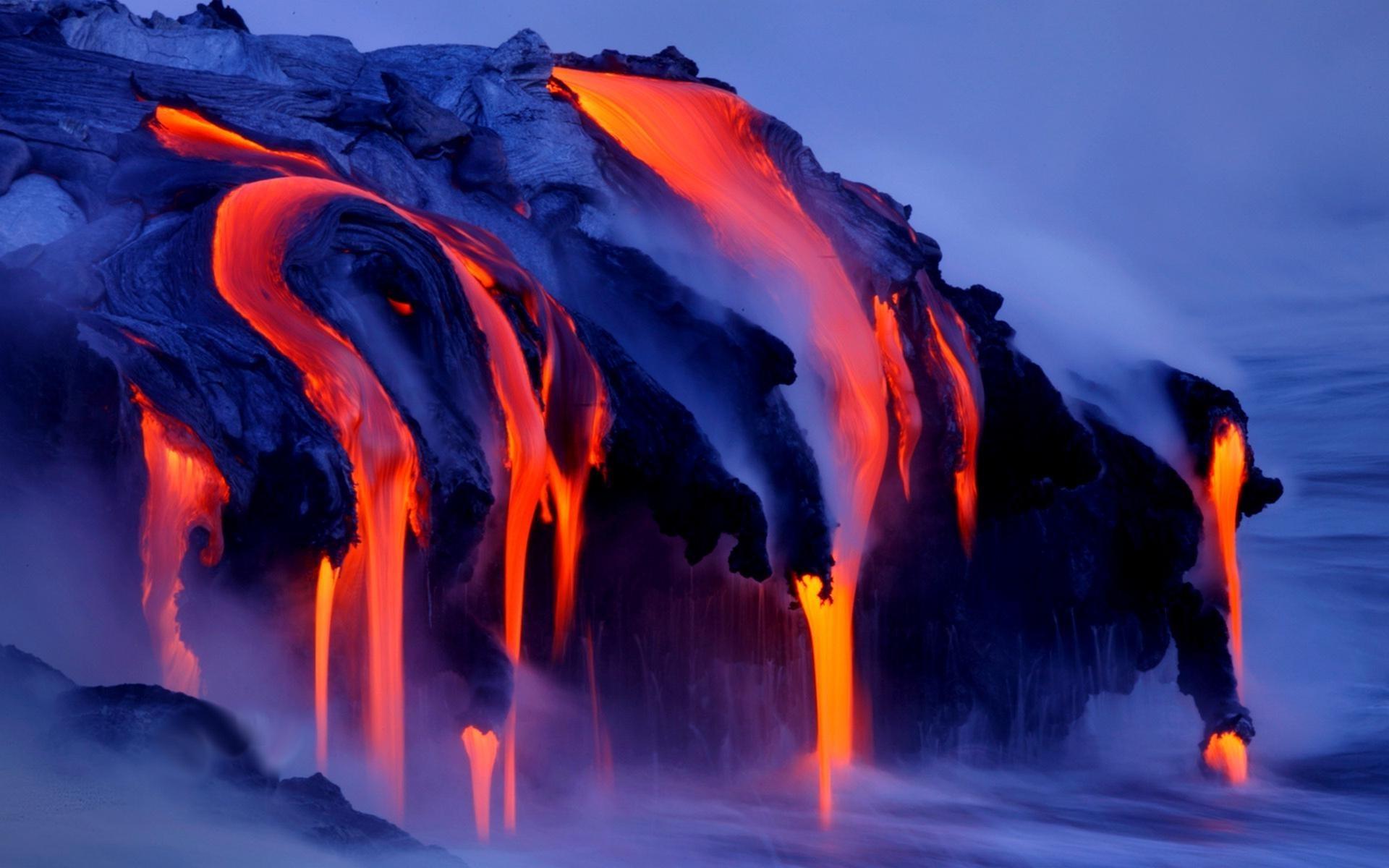 1920x1200 nature landscape volcano lava smoke water sea long exposure volcanic eruption wallpaper. Mocah HD Wallpaper