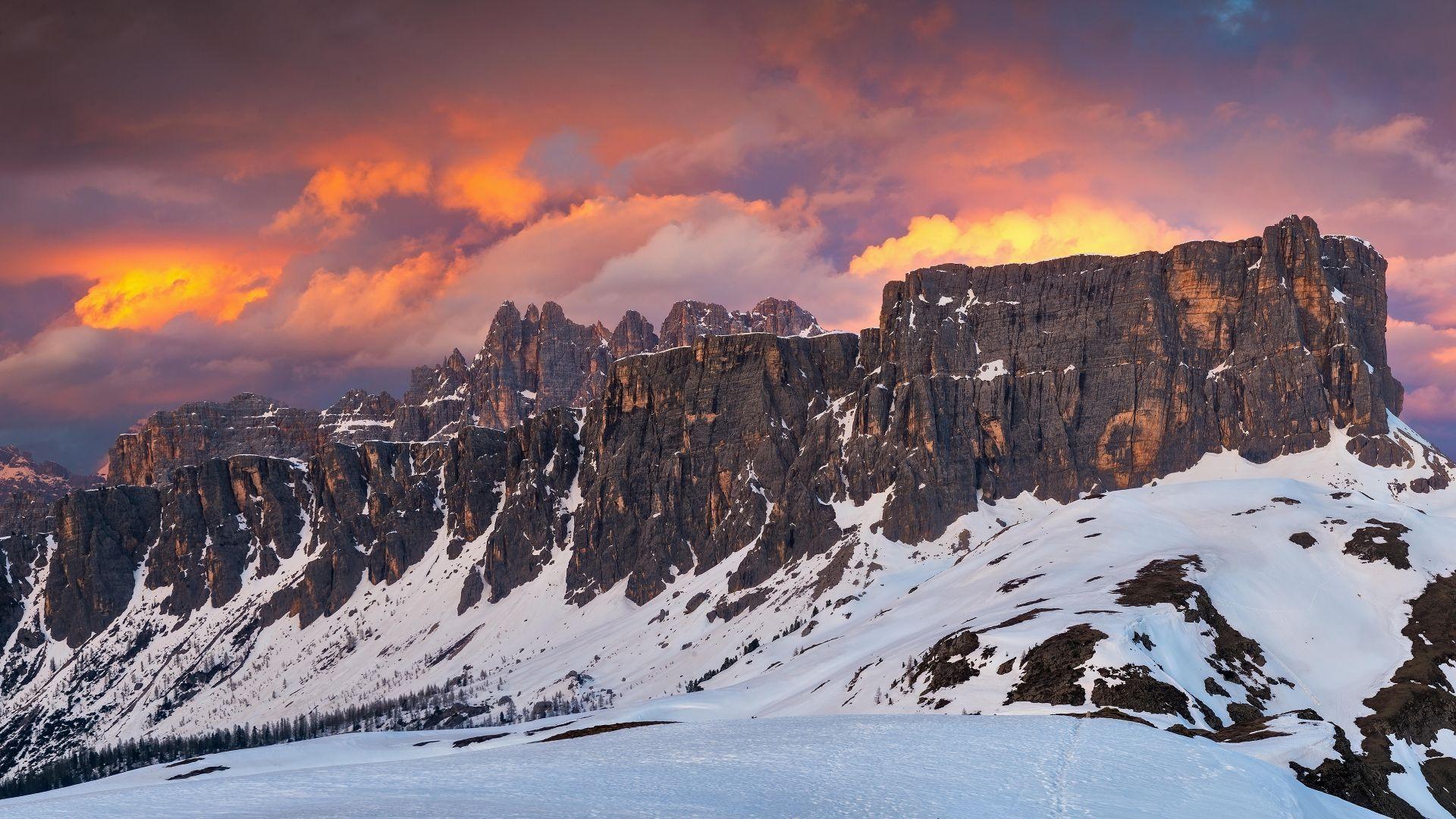 1920x1080 Desktop wallpaper winter, rocky mountains, sunset, HD image, picture, background, a503a0