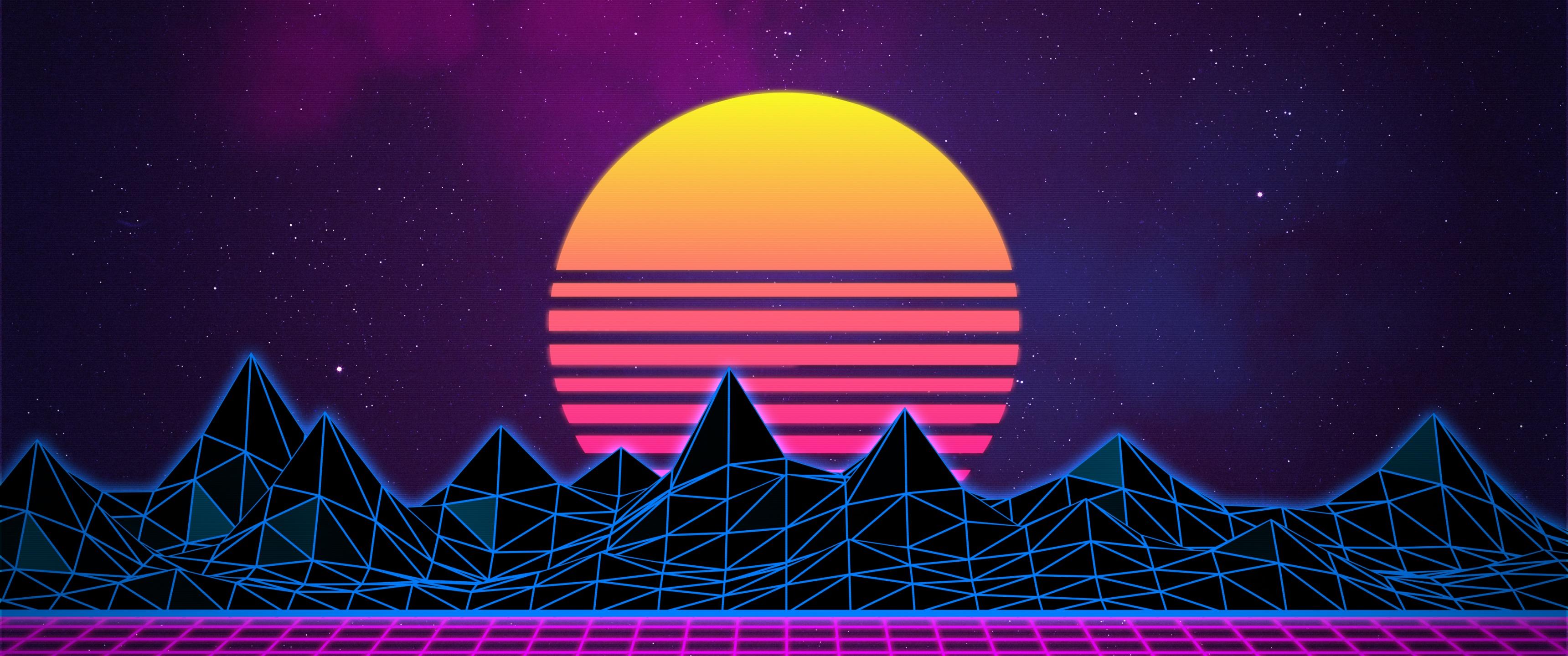 3440x1440 Retrowave Wallpaper 4K, Synthwave, Vaporwave, Digital Art