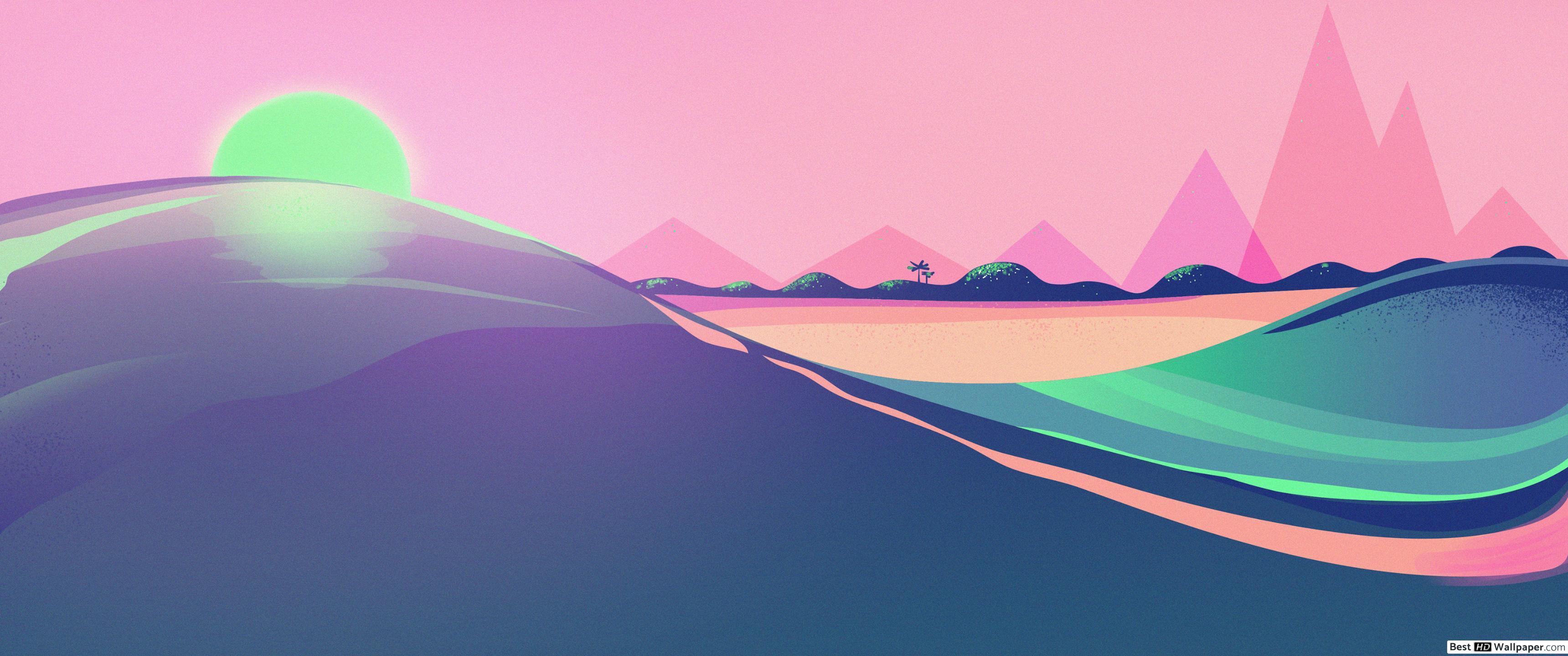 3440x1440 Retro design HD wallpaper download