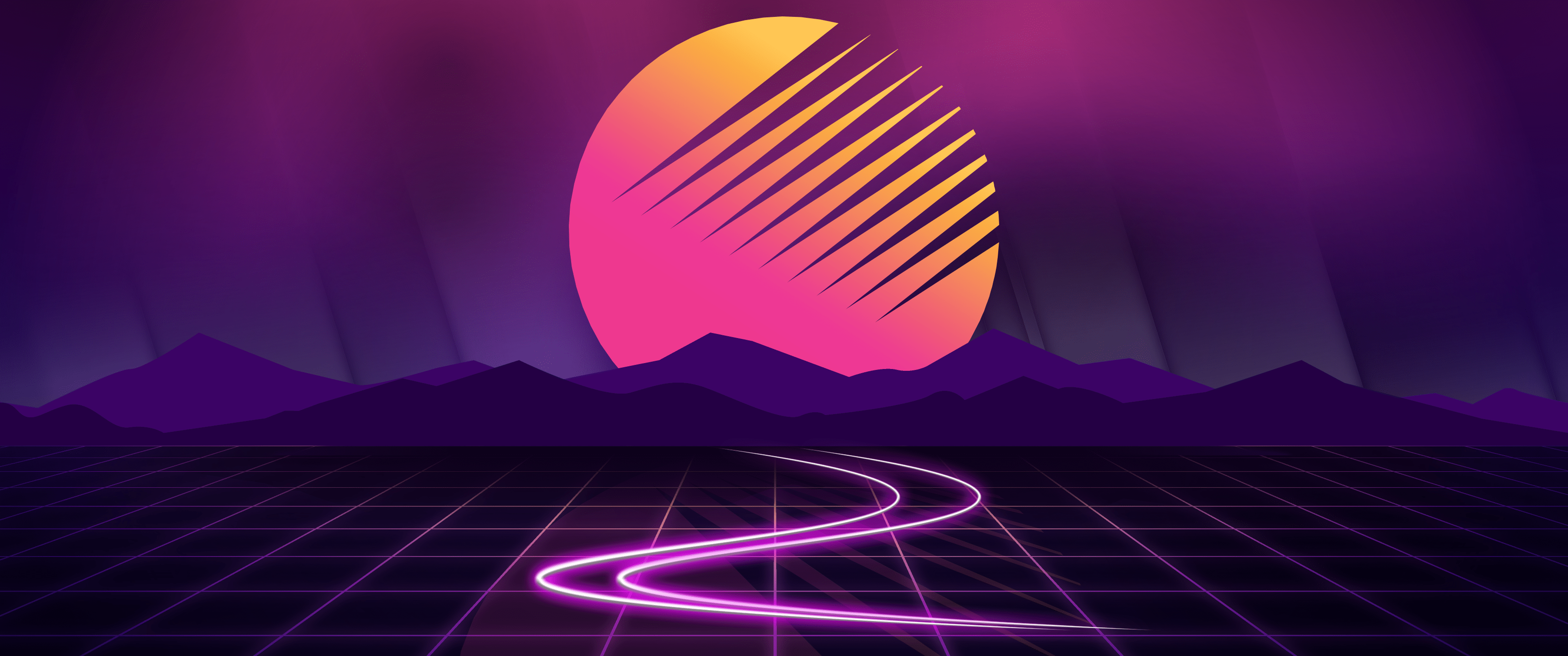 3440x1440 #Moon, #Cyberwave, #Outrun, #Neon, #Mountains. Mocah HD Wallpaper