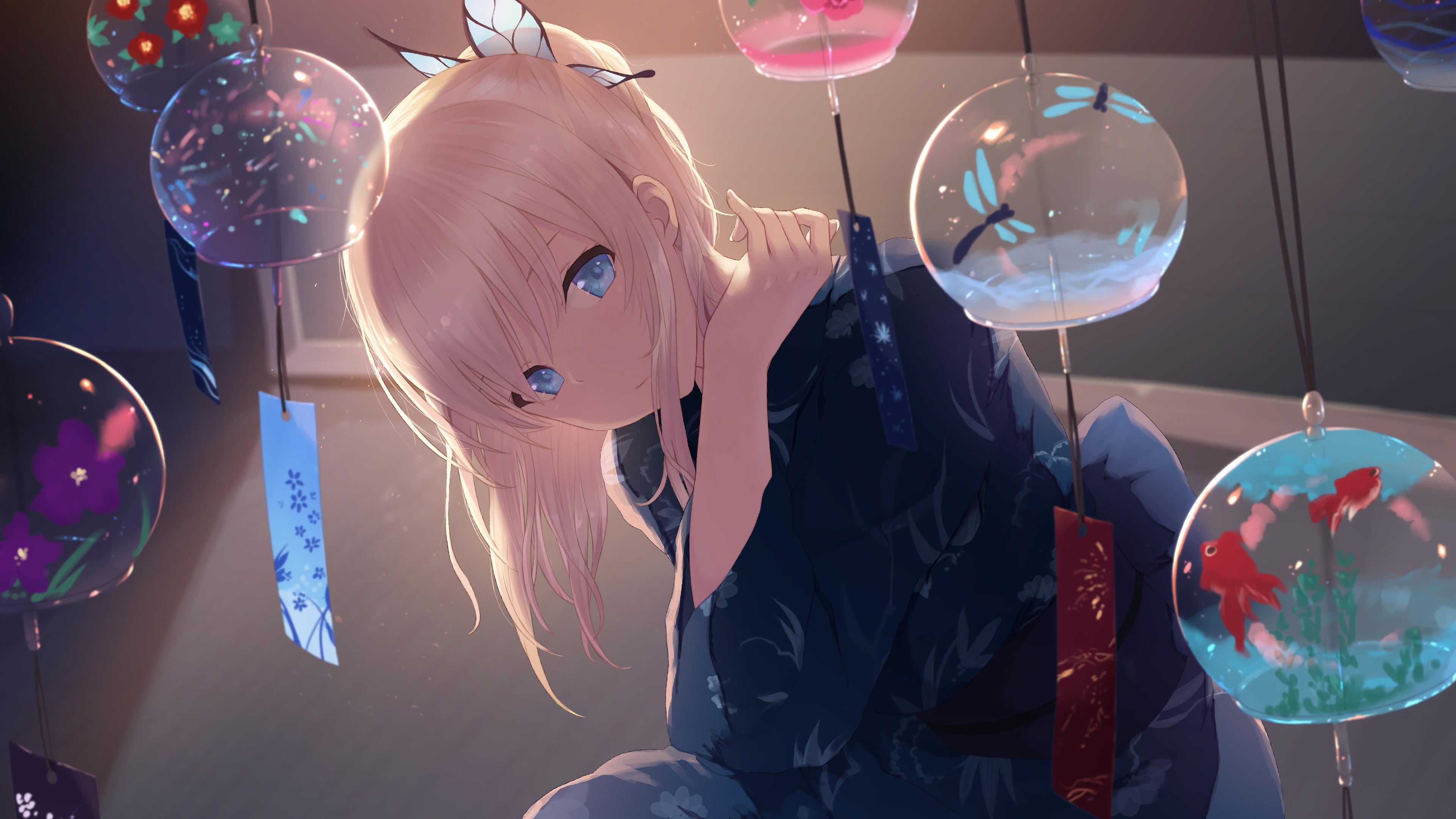3840x2160 Anime, Girl, Blonde, Kimono, 4K wallpaper. Mocah HD Wallpaper