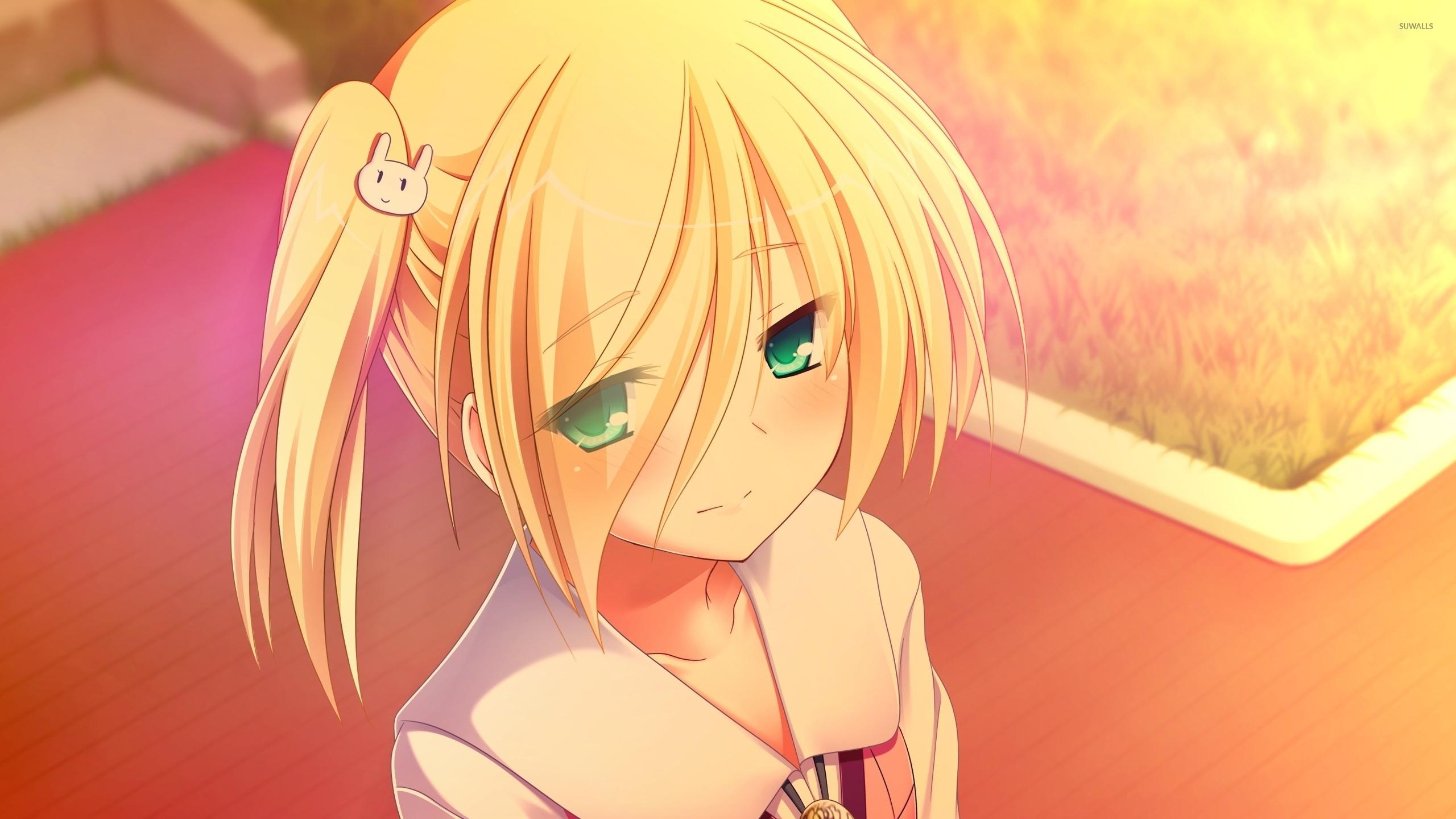 2560x1440 image Of Blond Anime Girl With Green Eyes