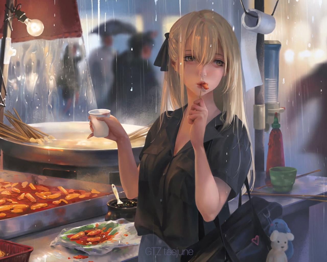1280x1024 Anime girls wallpaper, anime girls eating, original characters, blonde • Wallpaper For You HD Wallpaper For Desktop & Mobile