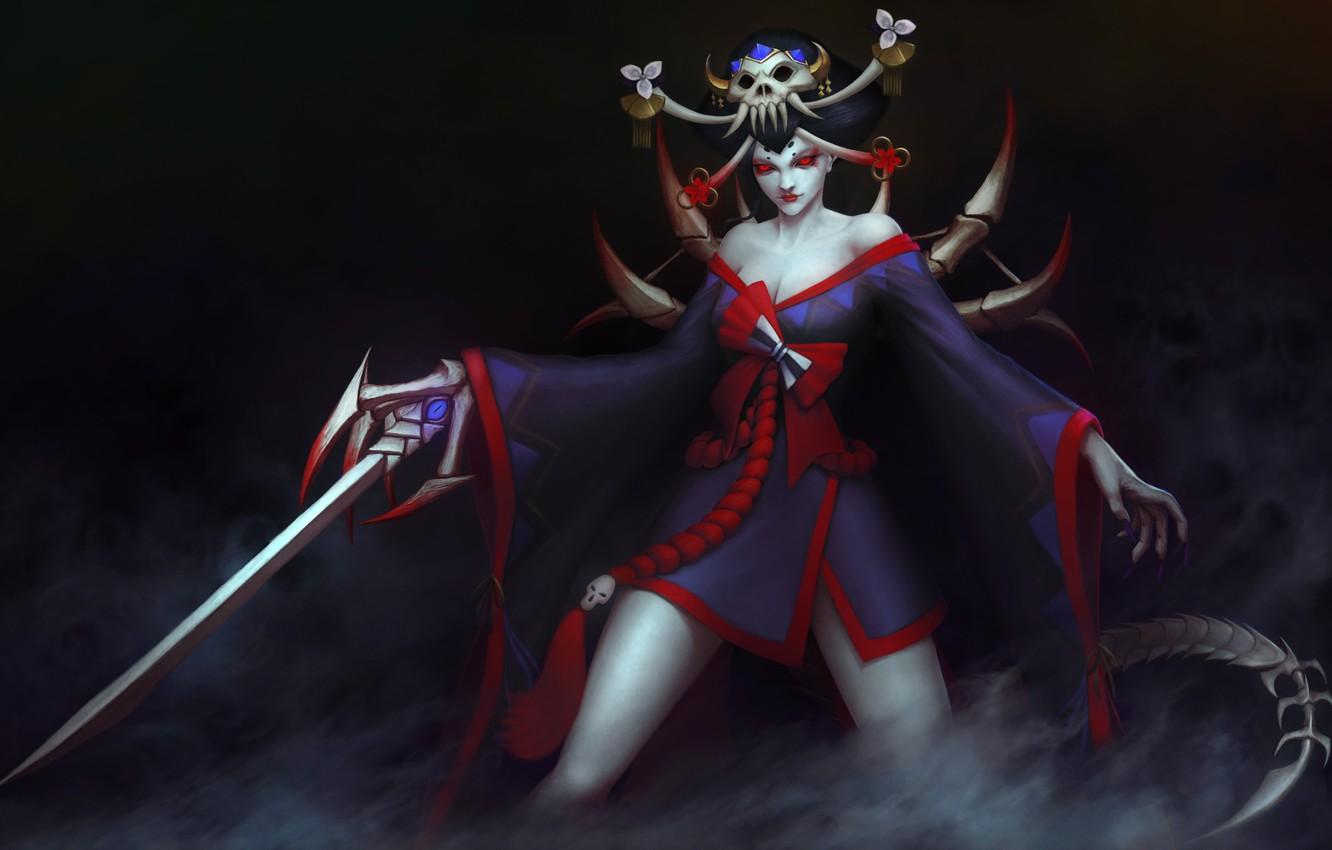 1332x850 Wallpaper girl, fiction, the demon, art, onmyoji, hone onna image for desktop, section арт
