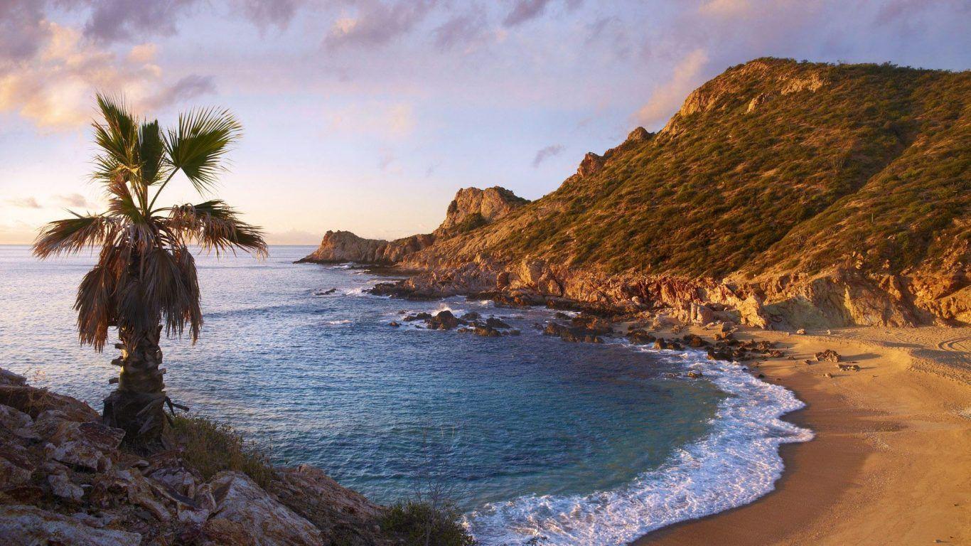 1366x768 Beach: Sunrise Beautiful Wave Sea Mountain Rocks Earth Treasure