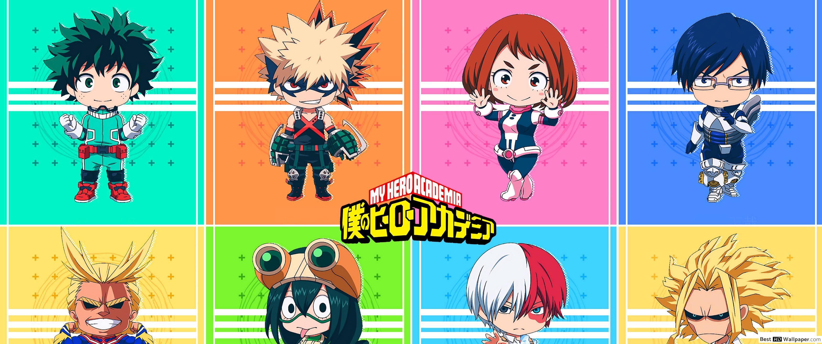 3440x1440 My Hero Academia chibi characters HD wallpaper download