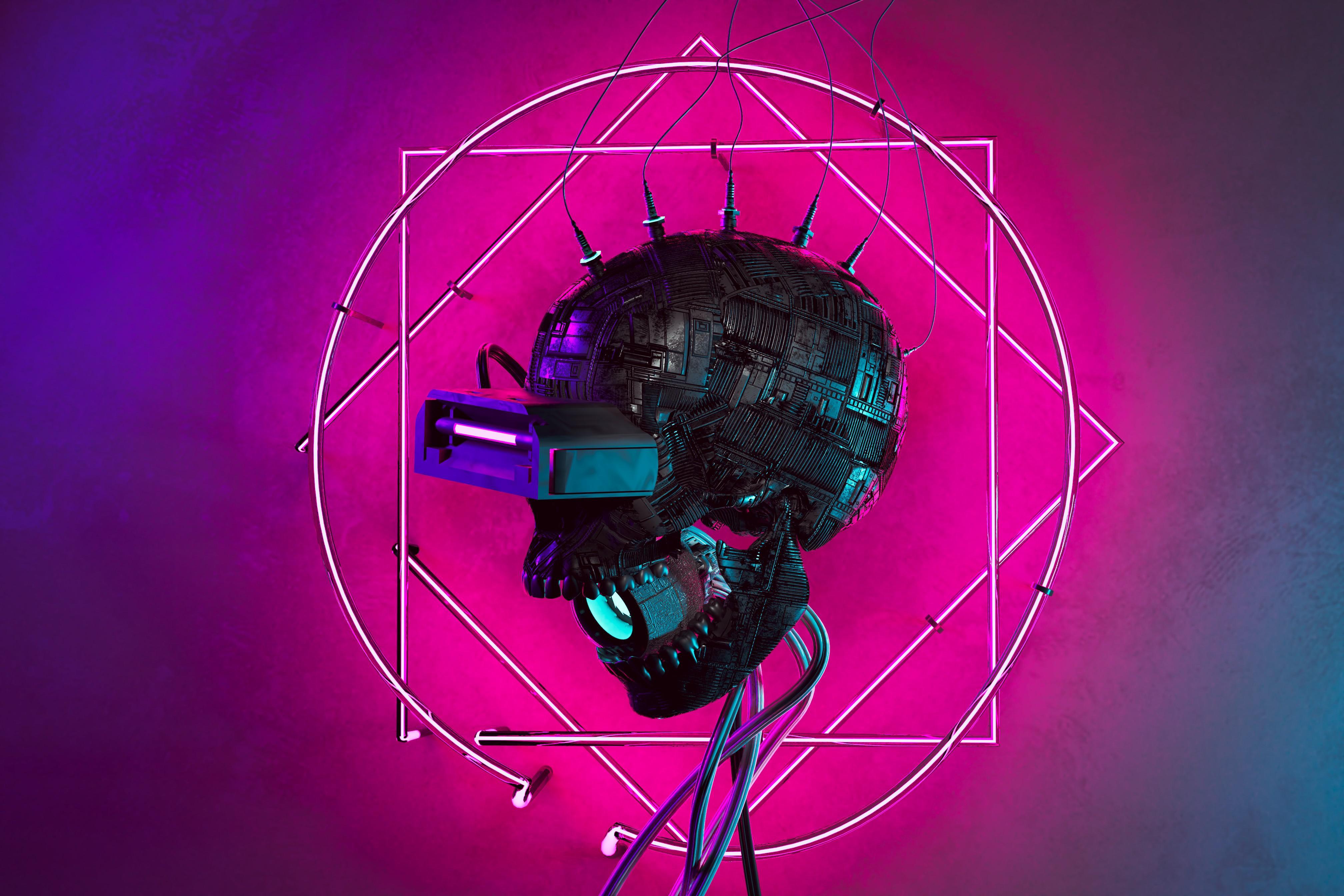4032x2688 Pink And Blue Skull HD Wallpaper