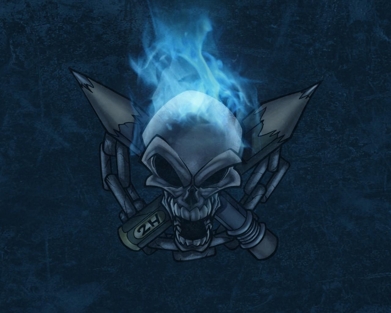 1280x1024 blue flaming skull wallpaper