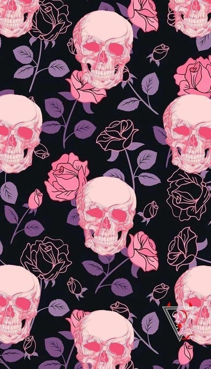728x1270 Skull Pink Liquid Wallpaper