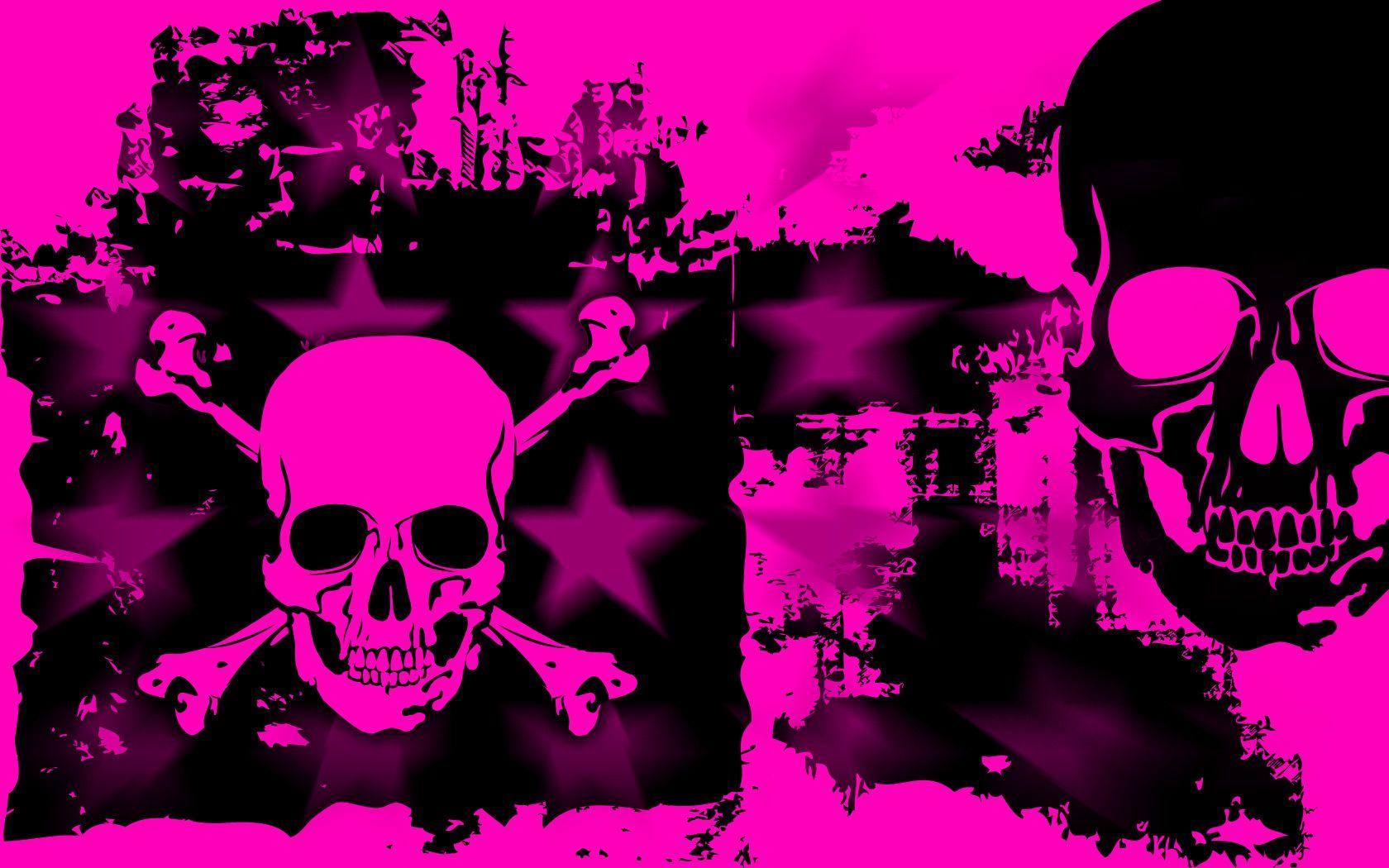 1680x1050 Pink And Black Skull Background