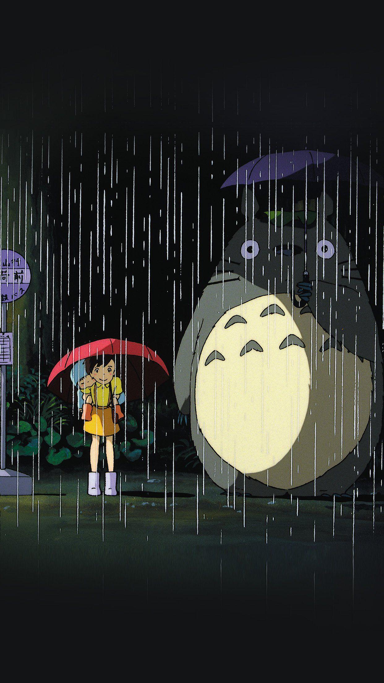 1242x2208 iPhonePapers - my hàng xóm totoro art minh họa anime mưa