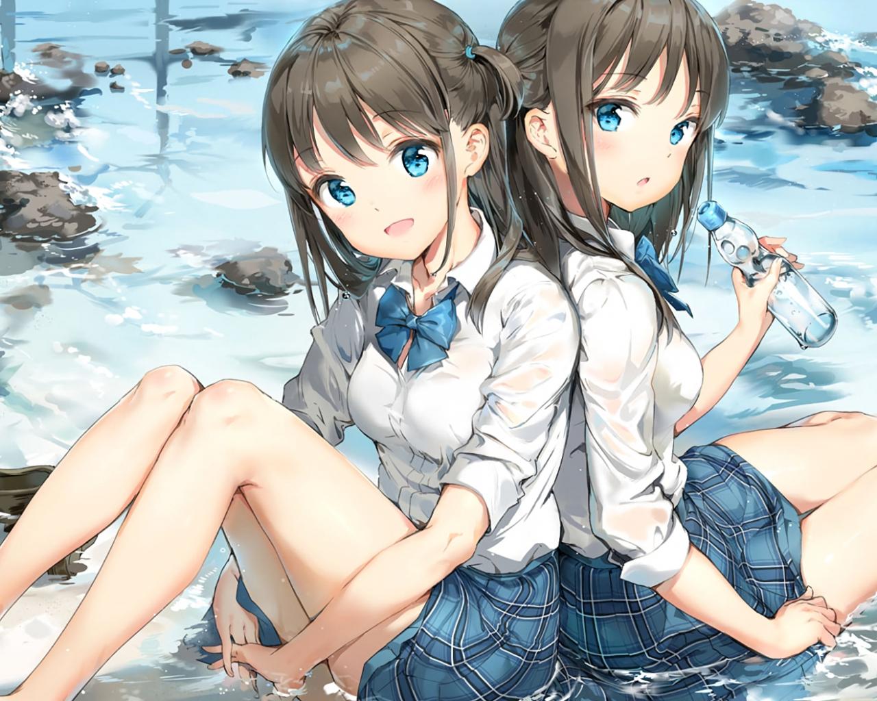 1280x1024 Desktop Wallpaper Anime Girls Beach, HD Image, Picture, Background, 83pnkw