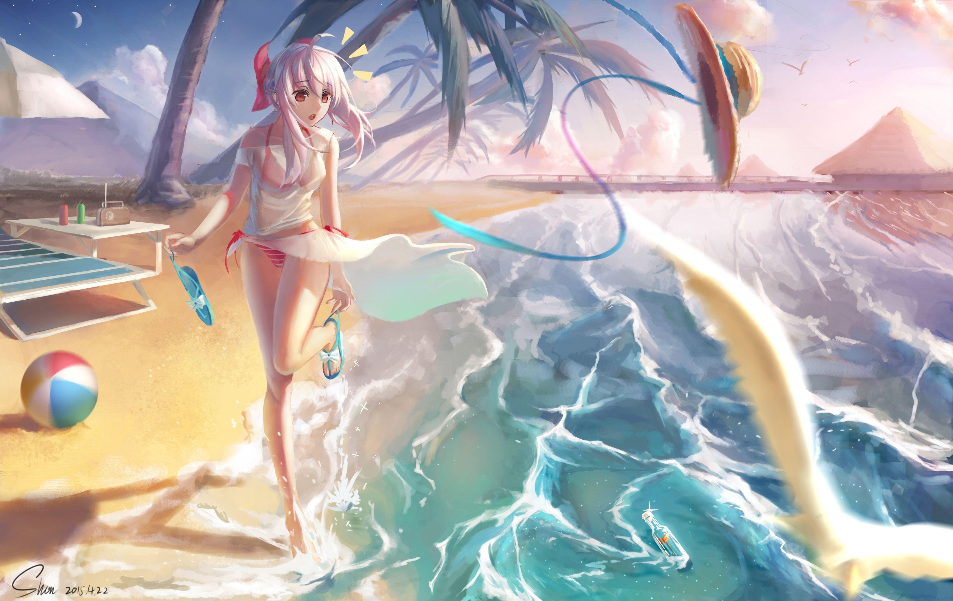 3286x2074 Anime Beach Wallpaper