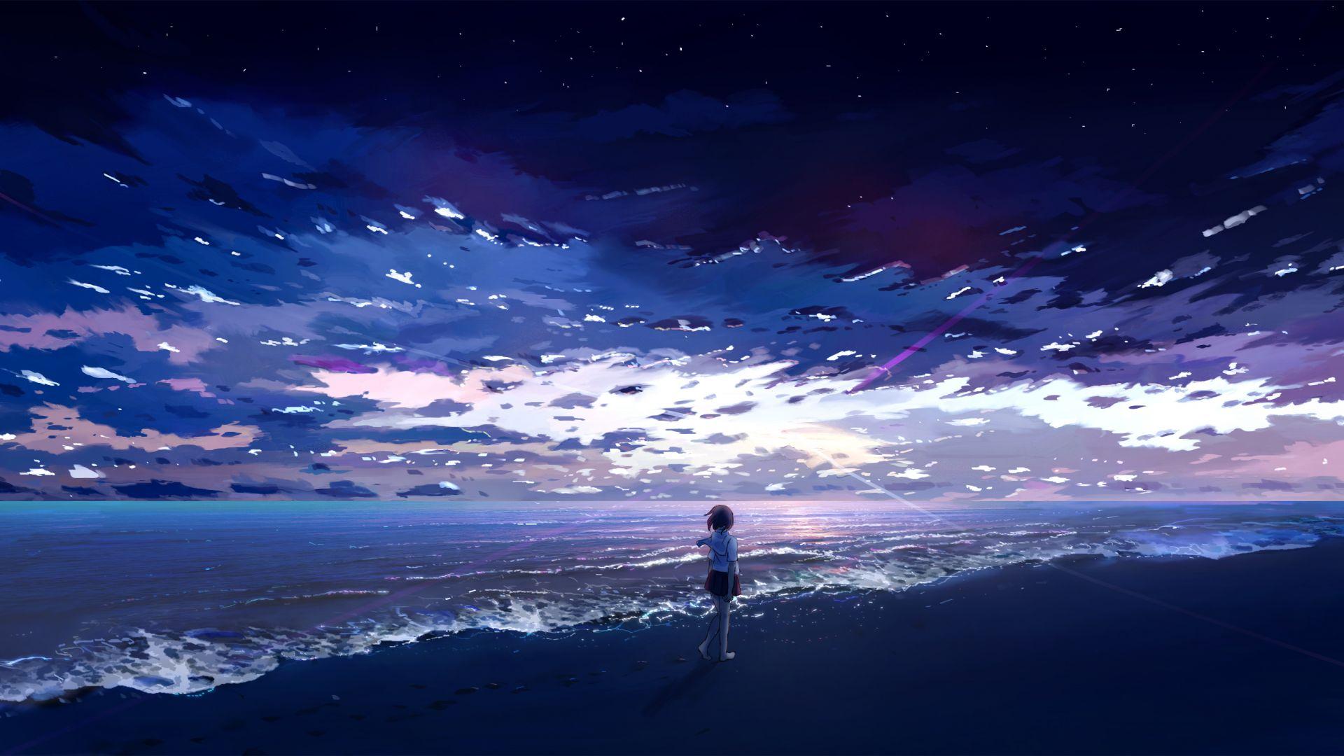 1920x1080 Desktop wallpaper anime girl, seashore, beach, art, HD image, picture, background, cbd89d