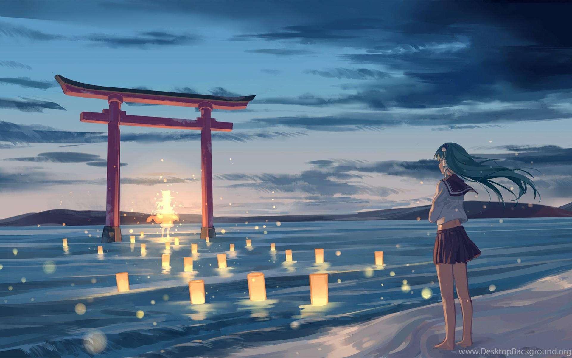 1920x1200 Anime Girl On The Beach Wallpaper Desktop Background