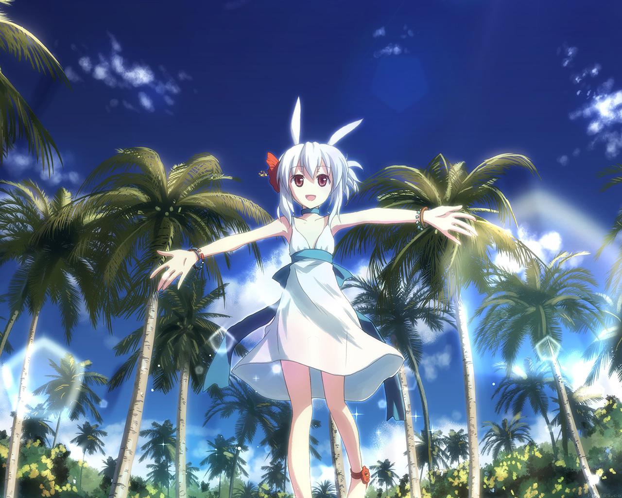 1280x1024 Girl Beach Anime Dress Illust Art