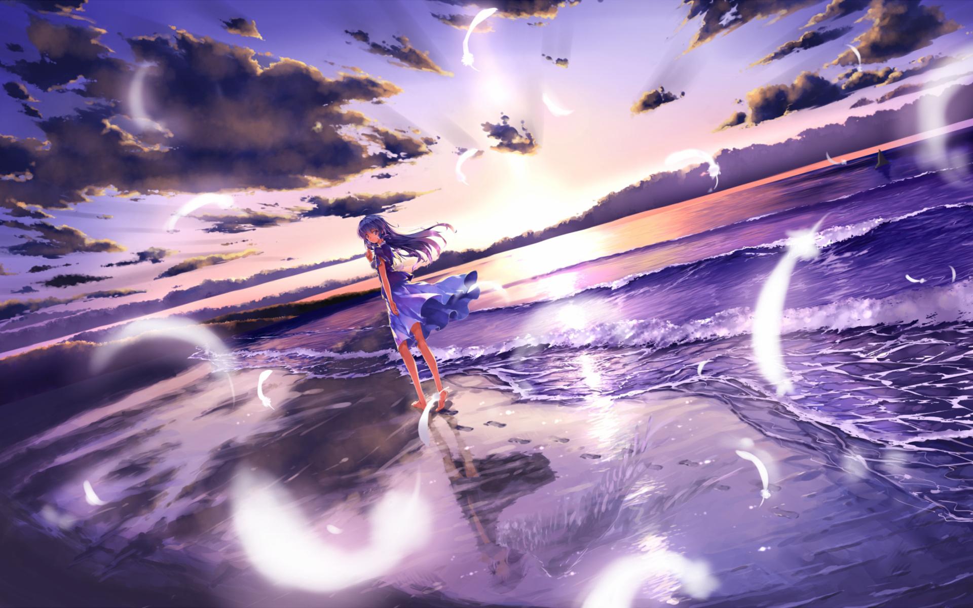 1920x1200 Anime Girl On Beach Wallpaper for 1920x1200
