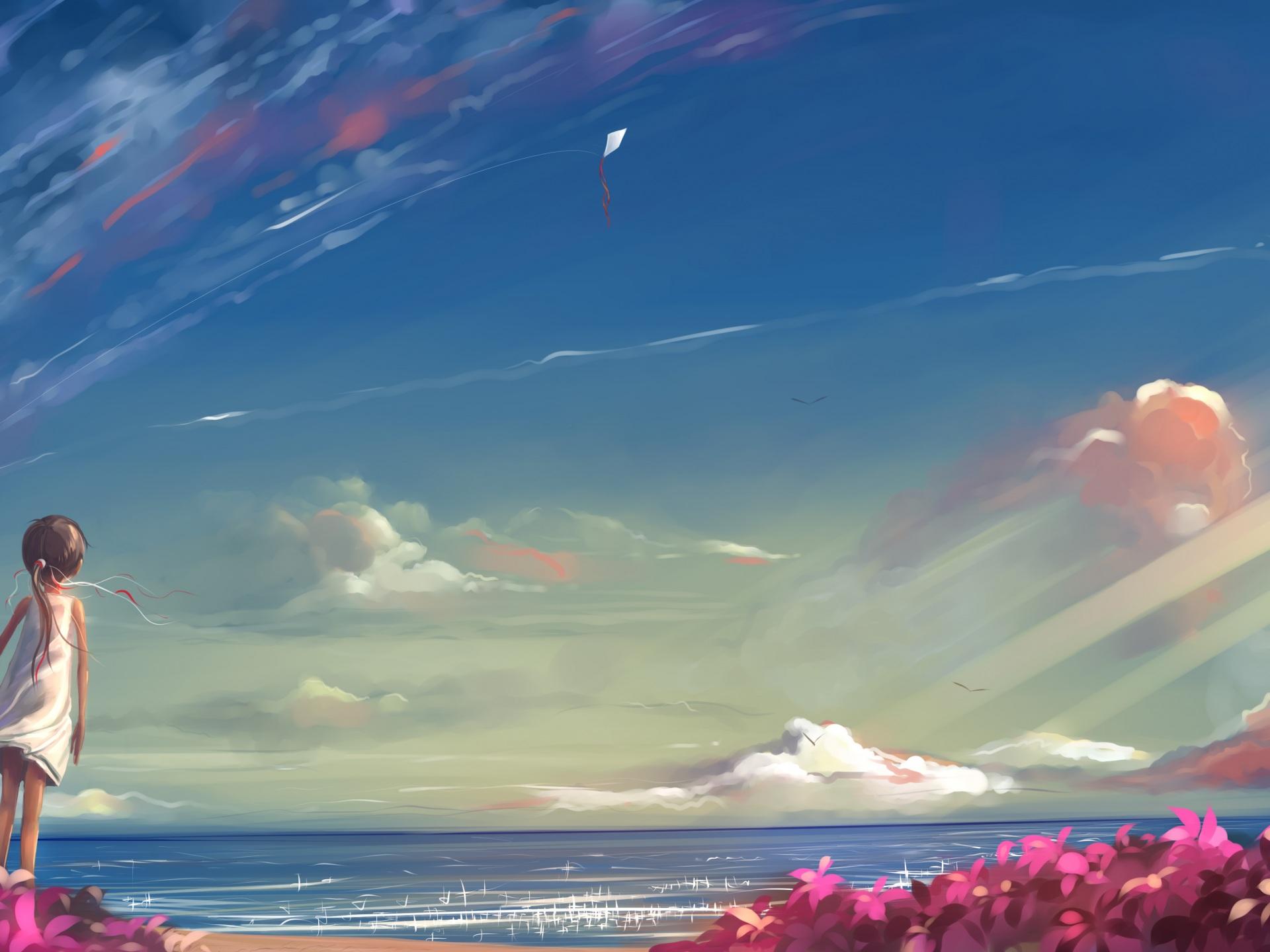 1920x1440 Wallpaper 4k Anime Little Girl Beach Side 4k Wallpaper