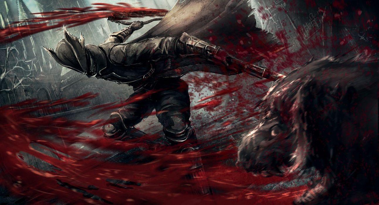 1292x700 Aliasing apple228 blood bloodborne boots cape gloves gun hat sword the hunter weapon wallpaperx998
