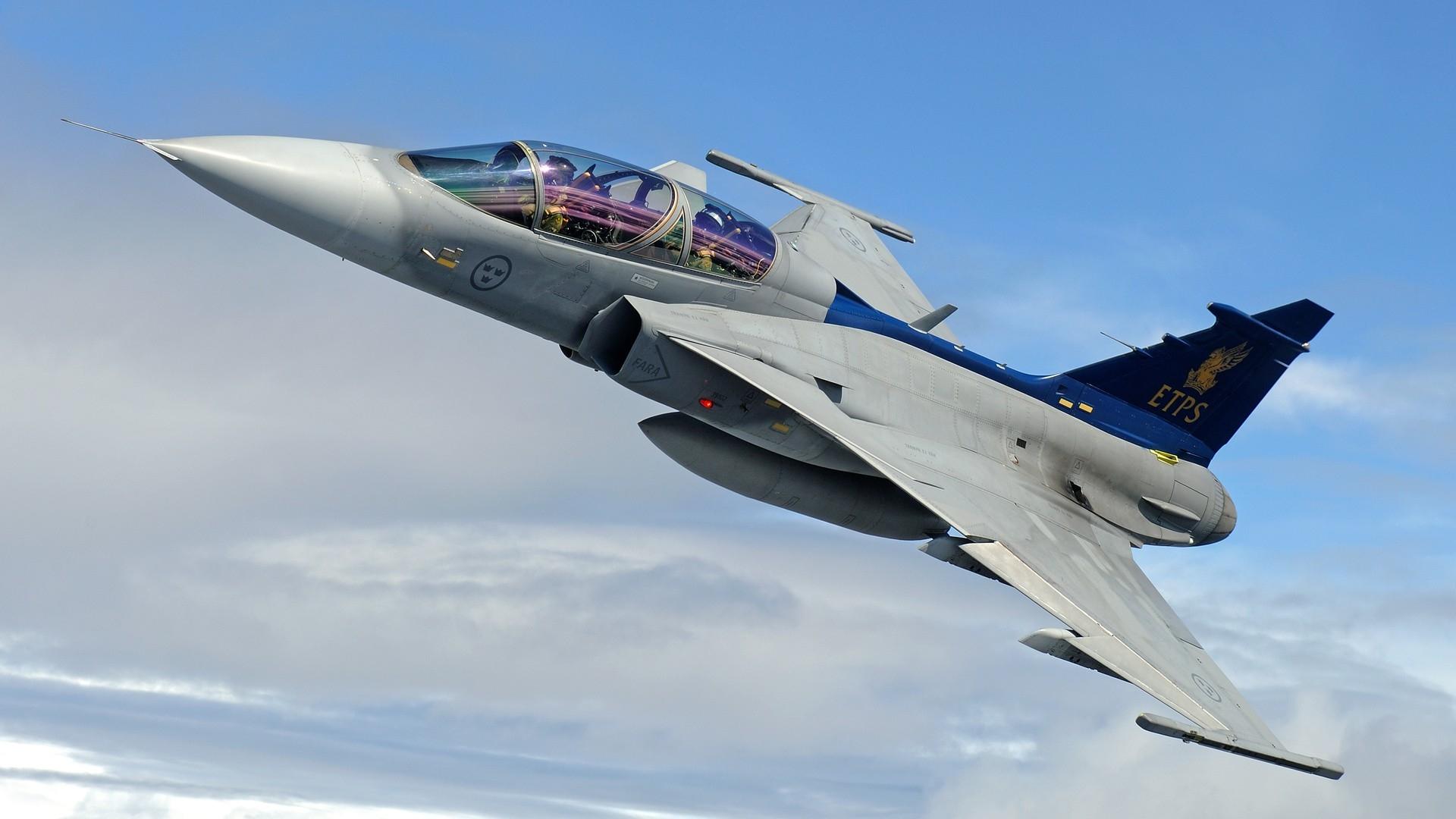 1920x1080 clouds aircraft military saab aviation jas 39 gripen skyscapes saab39 fighter jets