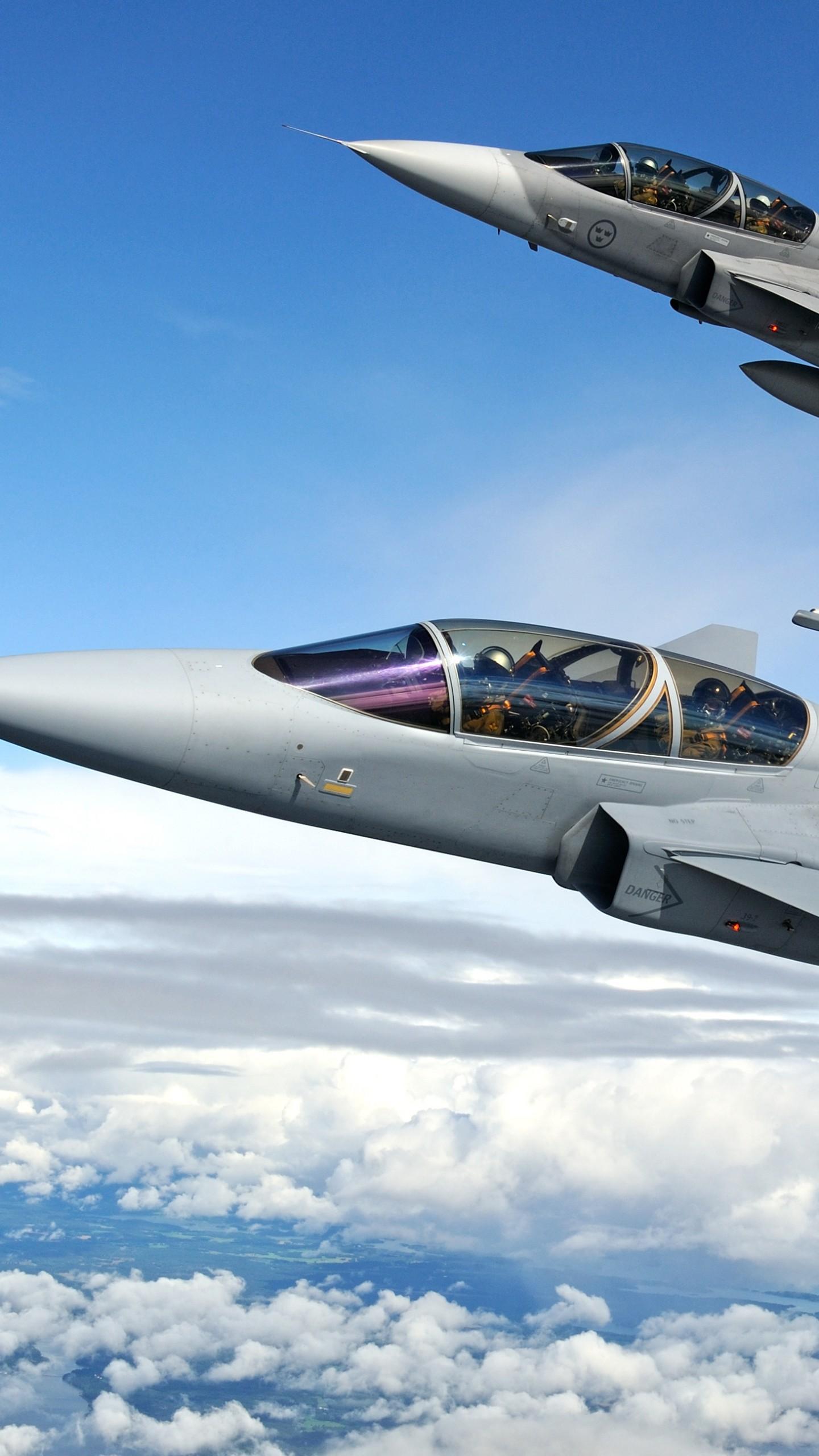 1440x2560 Wallpaper Saab JAS 39 Gripen, fighter aircraft, Swedish Air Force, Military