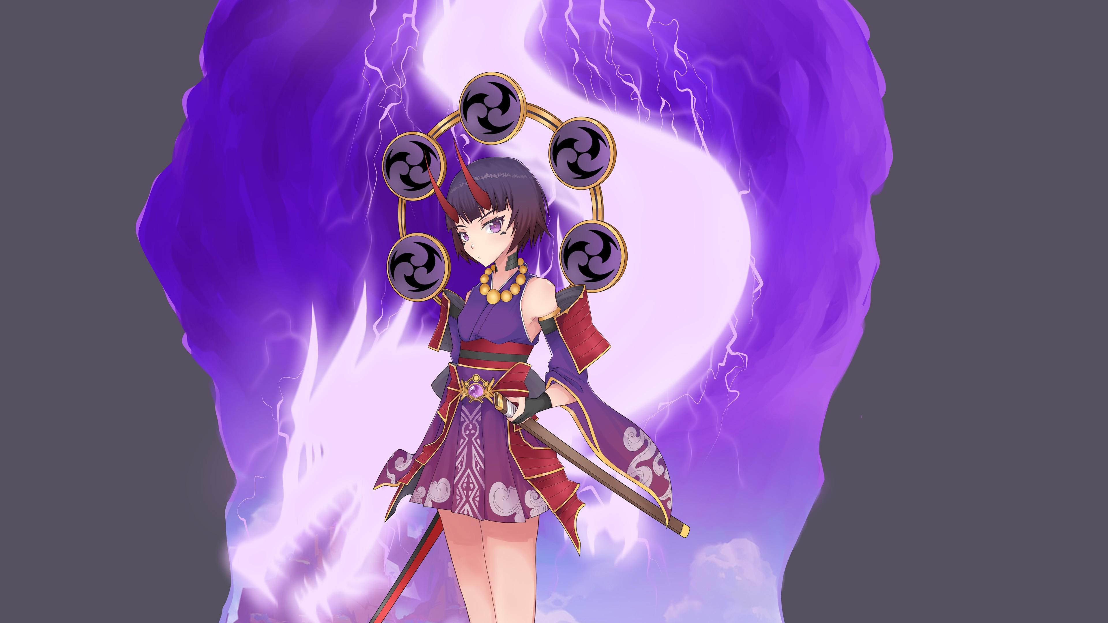 3840x2160 Baal Purple Background 4K HD Genshin Impact Wallpaper