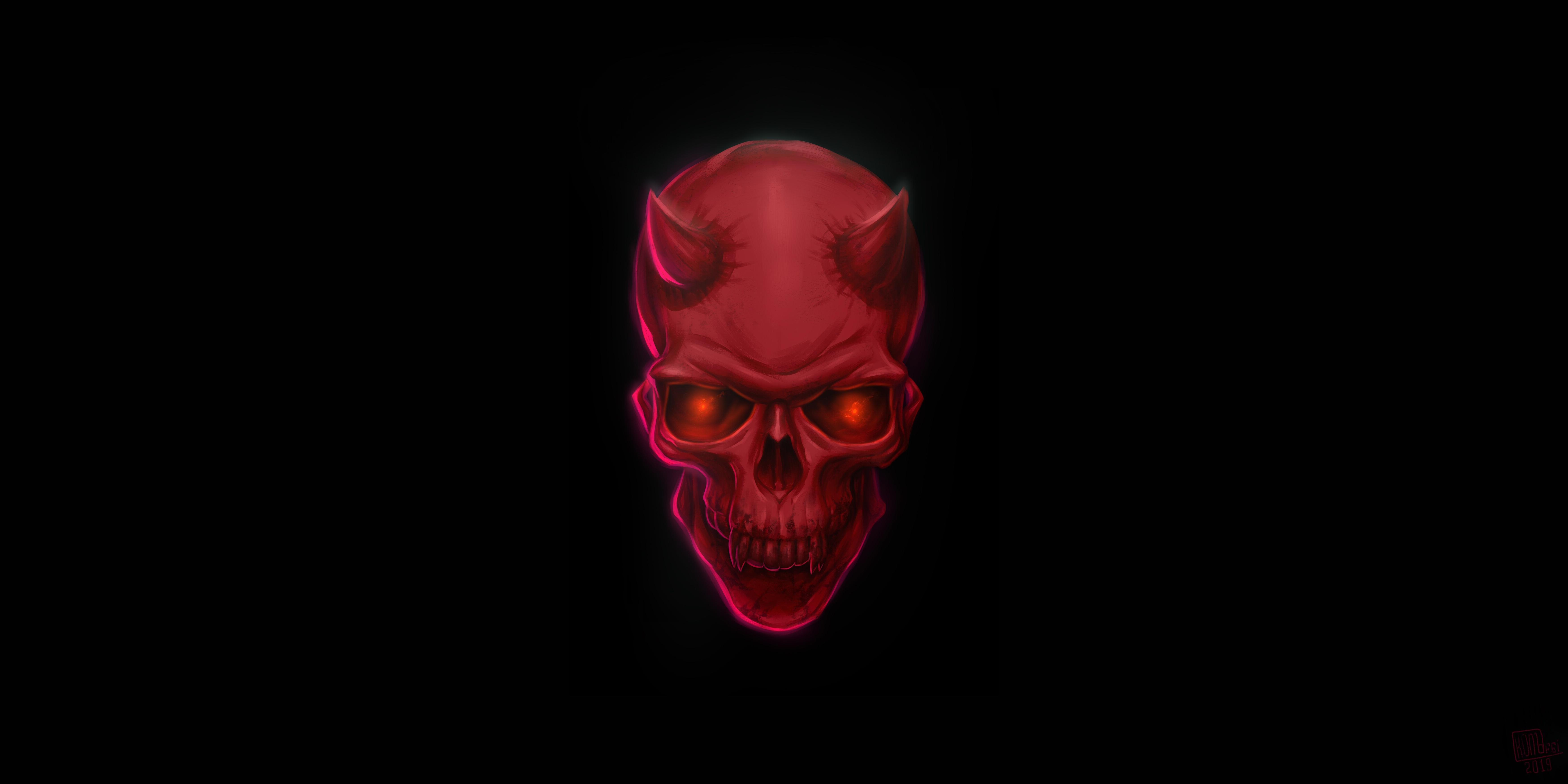 7000x3500 Simple Background Black Background Skull Devil Fantasy Art Wallpaper:7000x3500