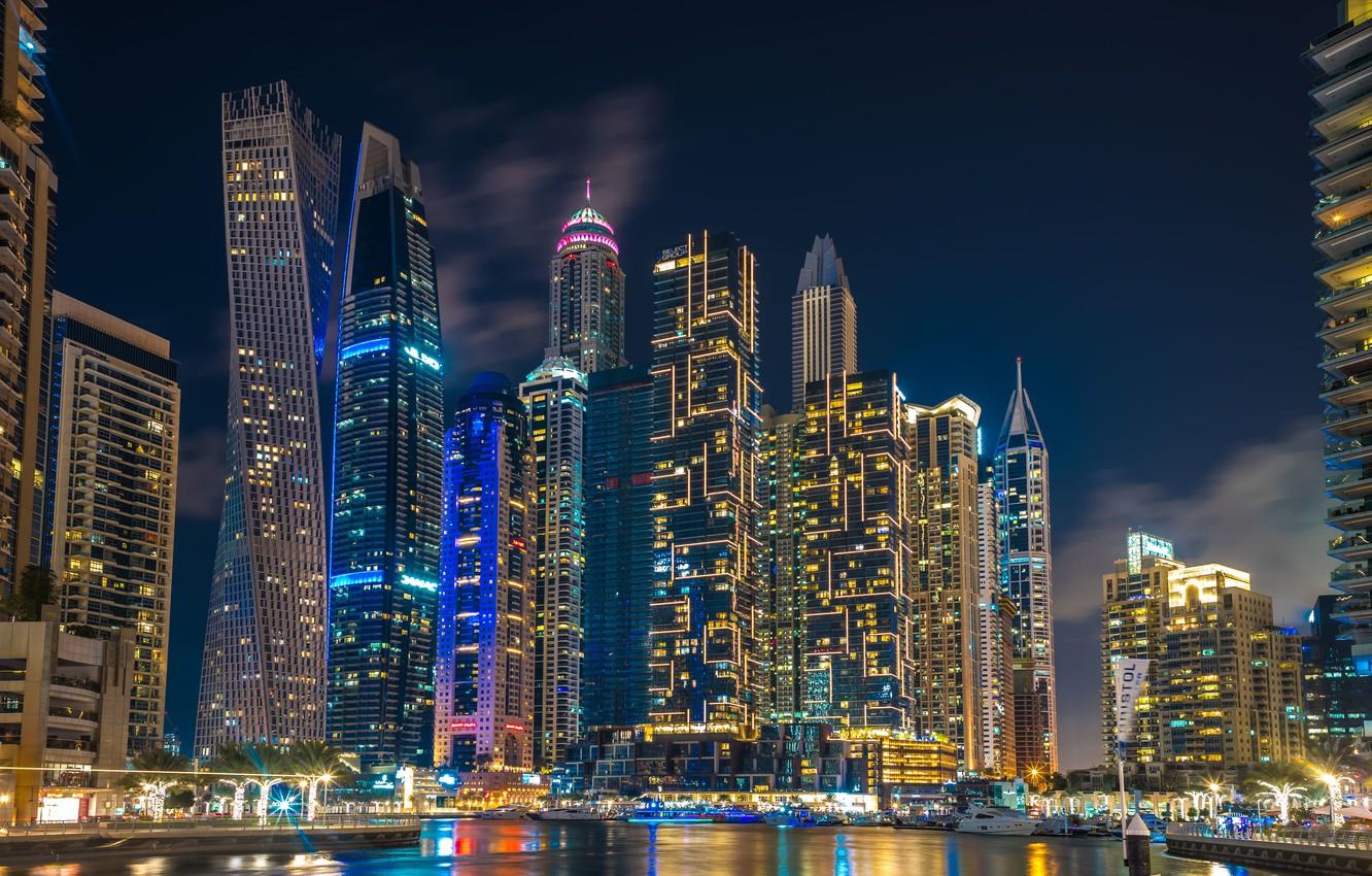 1332x850 Wallpaper building, home, Dubai, night city, Dubai, skyscrapers, harbour, UAE, UAE, Dubai Marina, Dubai Marina image for desktop, section город