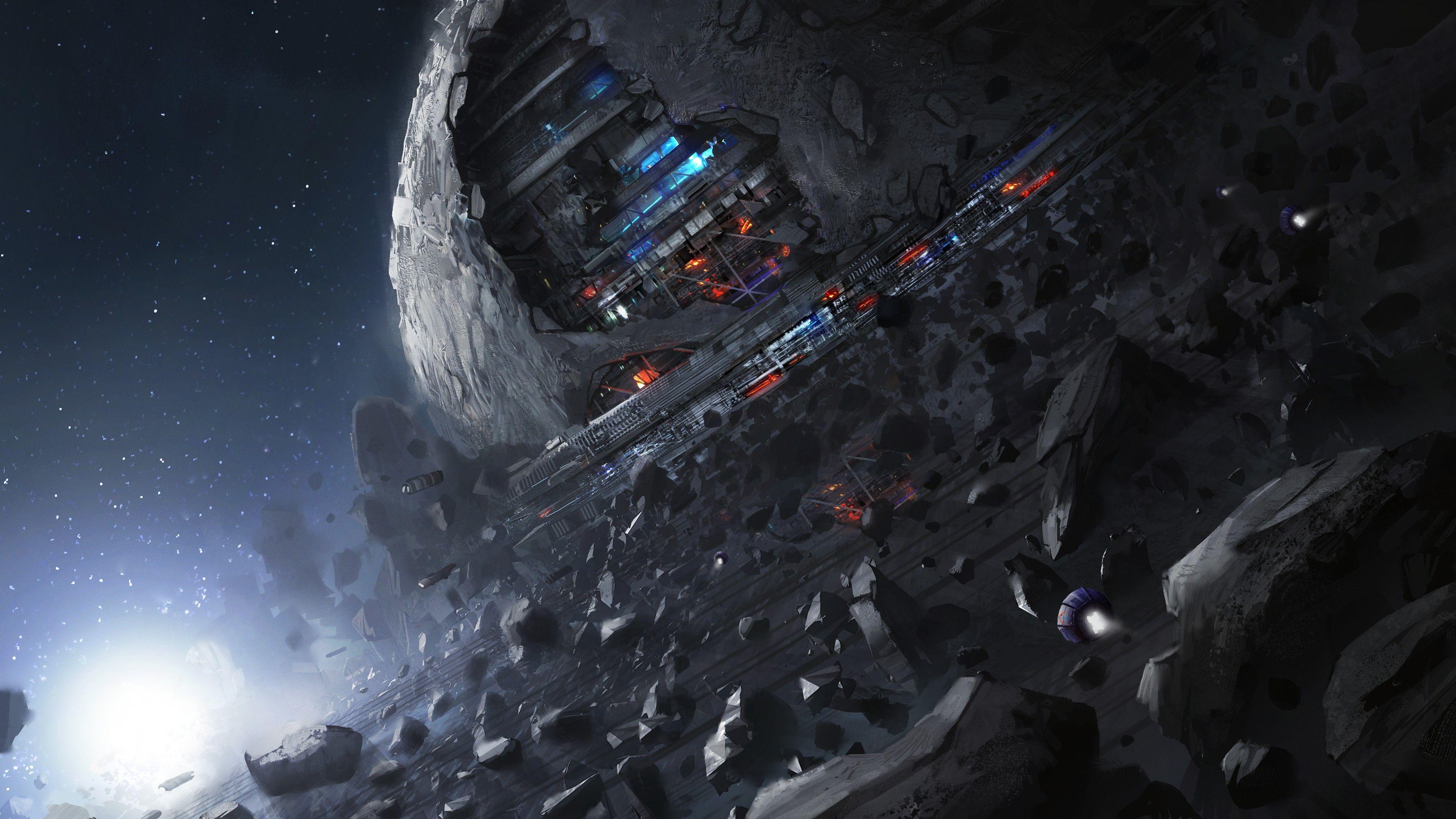 3840x2160 Universe Planet Spacestation Futuristic Digital Art, HD