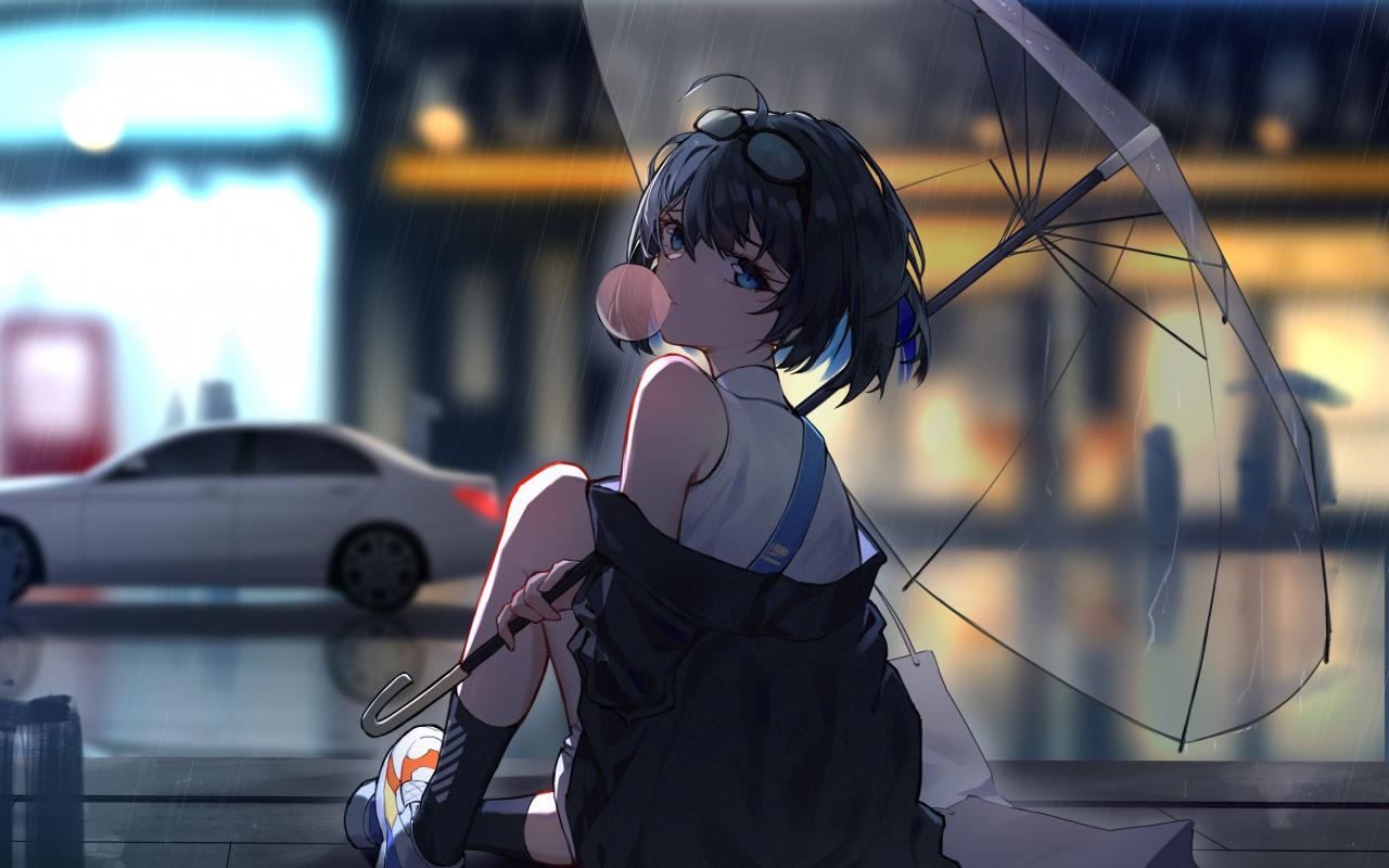 1280x800 Download enjoying rain, anime girl 1280x800 wallpaper, full hd, hdtv, fhd, 1080p, widescreen 1280x800 HD image, background, 25093