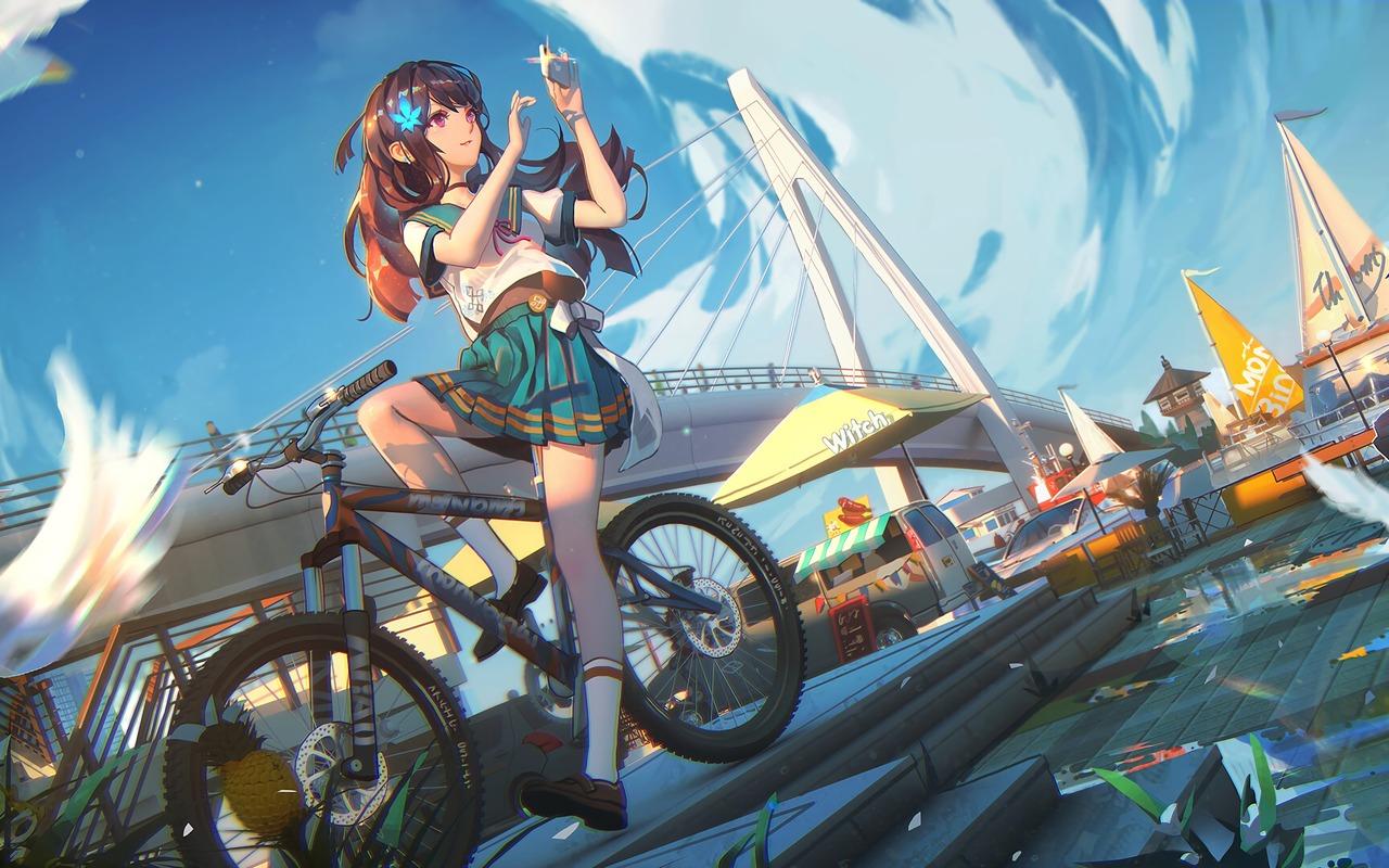1280x800 Anime Girl Cycle 4k 720P HD 4k Wallpaper, Image, Background, Photo and Picture