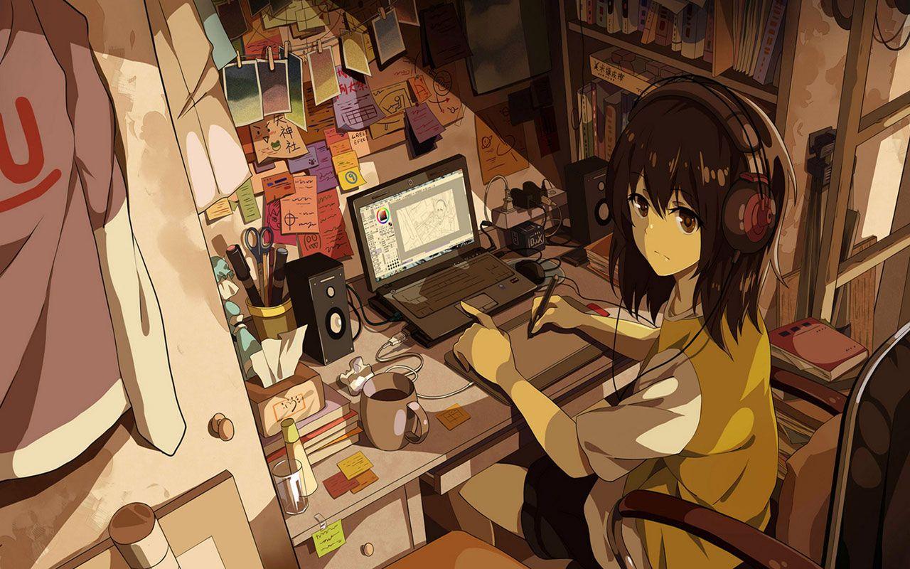 1280x800 The wearing headphones animation beautiful HD wallpaper Wallpaper － Free download wallpaper, wind. Aesthetic anime, Anime image, Female anime