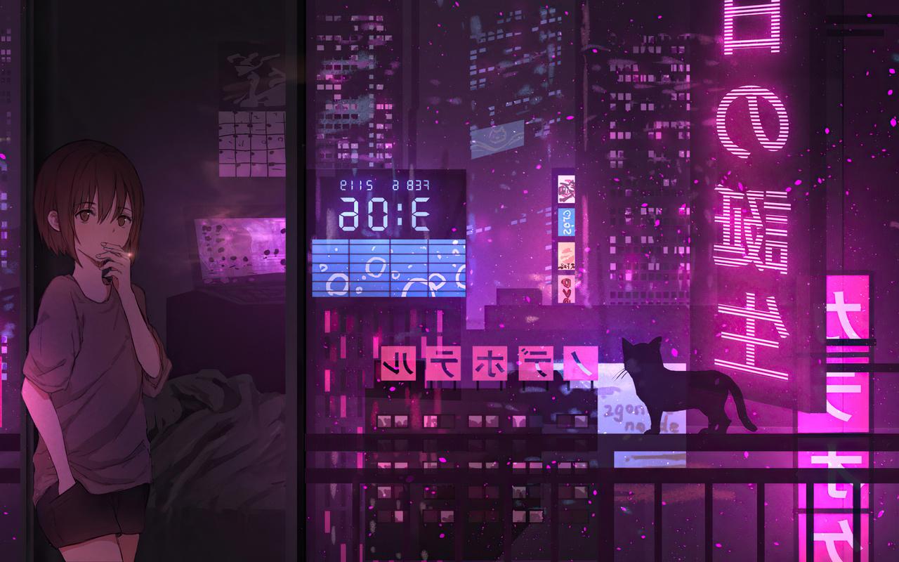 1280x800 Anime Girl City Night Neon Cyberpunk 4k 720P HD 4k Wallpaper, Image, Background, Photo and Picture