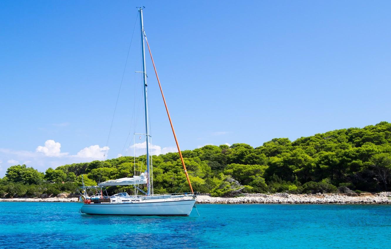 1332x850 Wallpaper the sky, clouds, trees, Croatia, The Adriatic sea, sailing boat, the island of Hvar image for desktop, section пейзажи