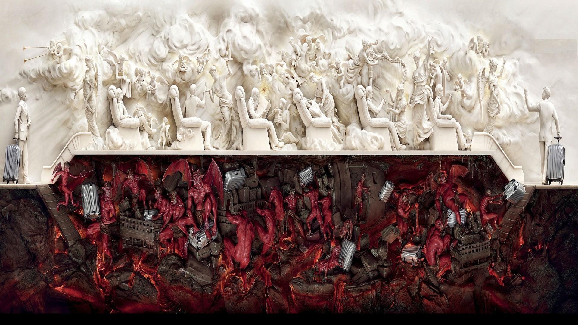1920x1080 Heaven And Hell Artwork Fantasy Art Digital Art Hell Wallpaper:1920x1080