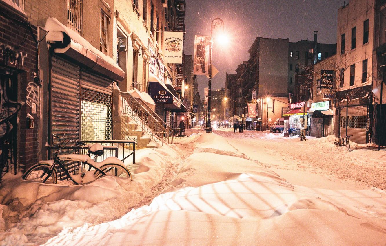 1332x850 Wallpaper light, night, New York, winter, snow image for desktop, section город