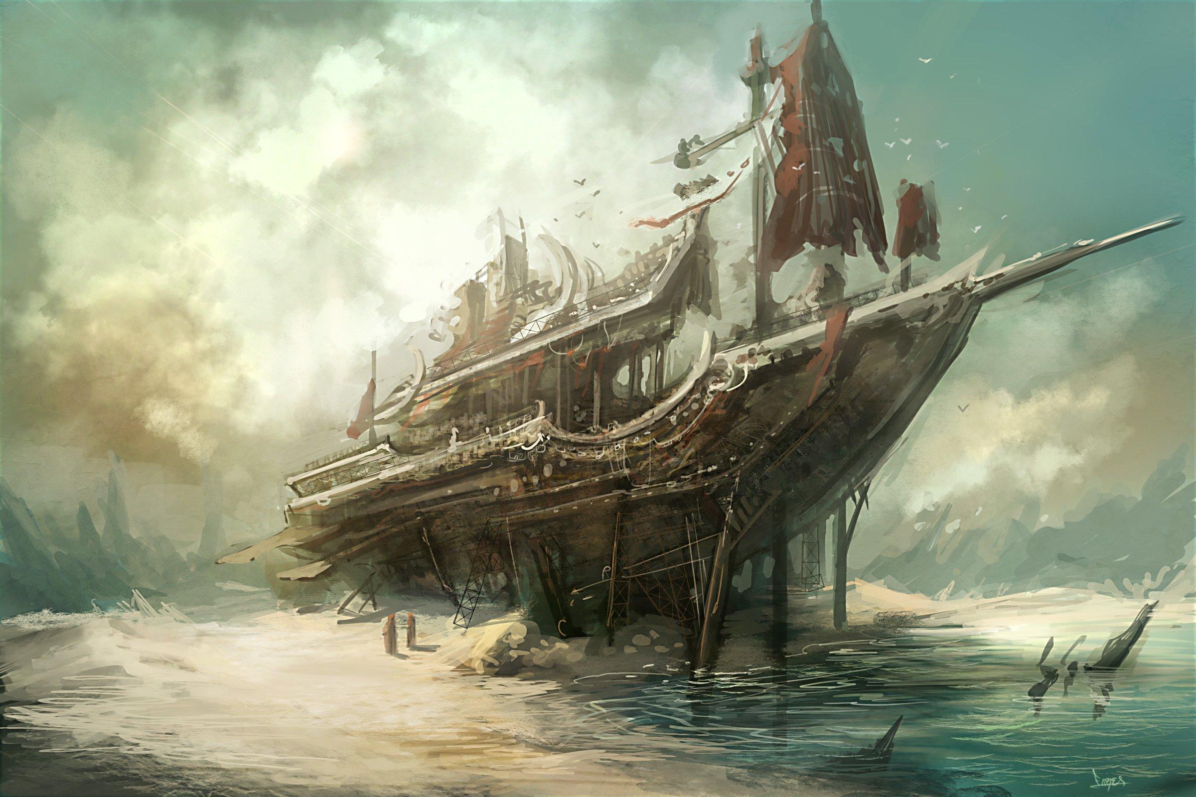 2400x1600 Ship In Sea Art