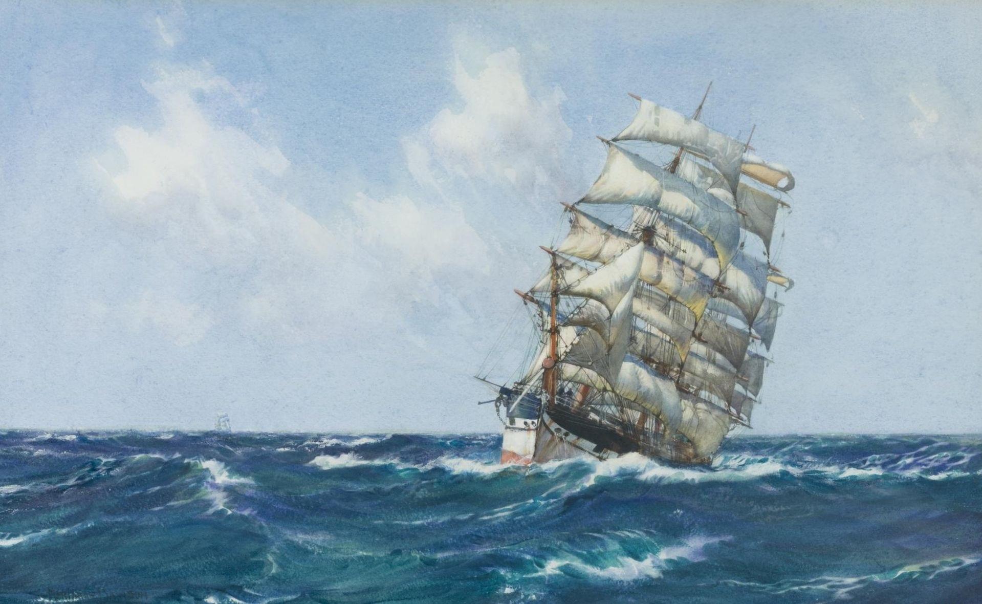 1919x1180 Picture ship Sailing Painting Art