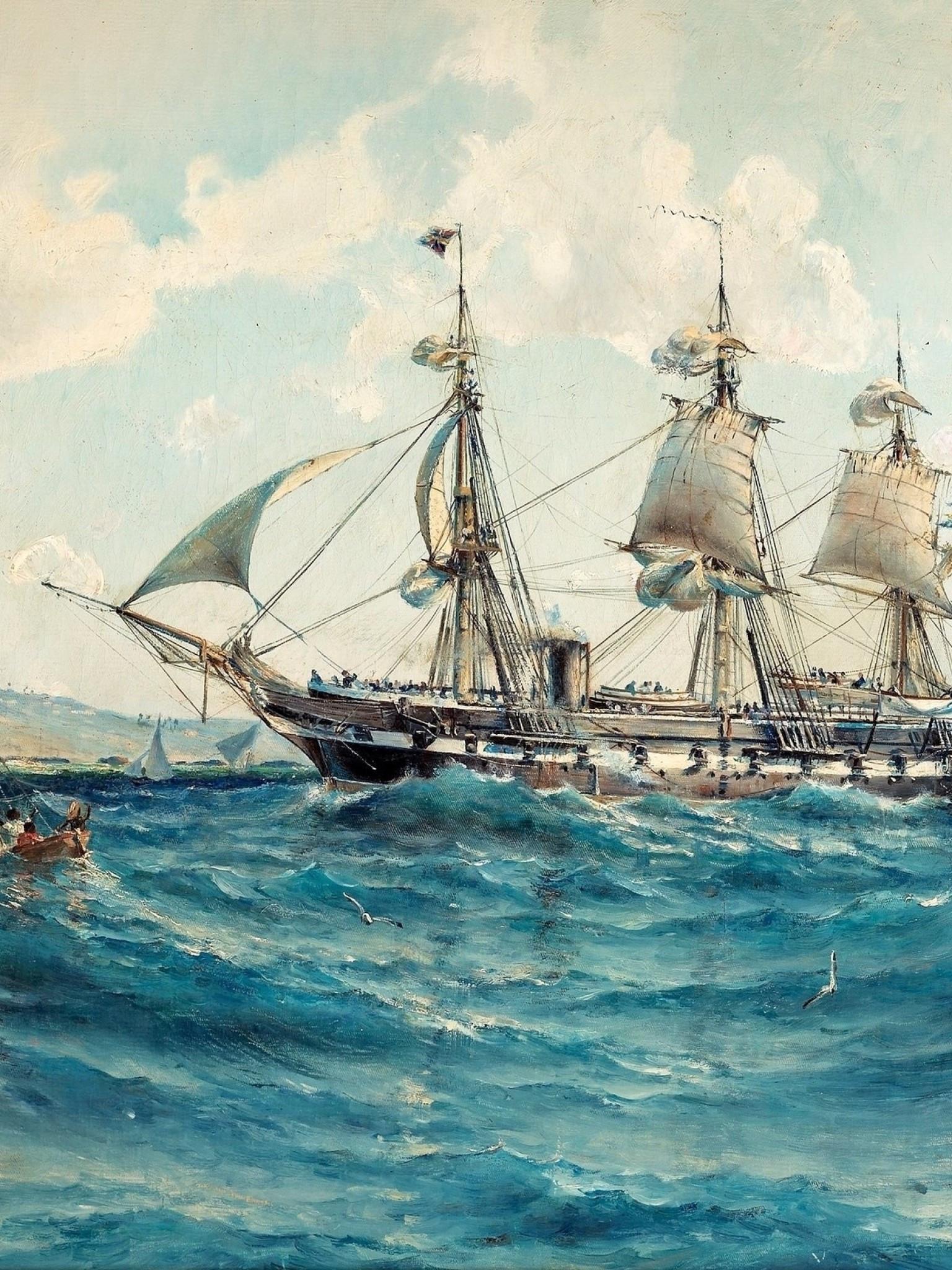 1536x2048 Download 1536x2048 Sailing Ship, Sea, Painting Wallpaper for Apple iPad Mini, Apple IPad 4