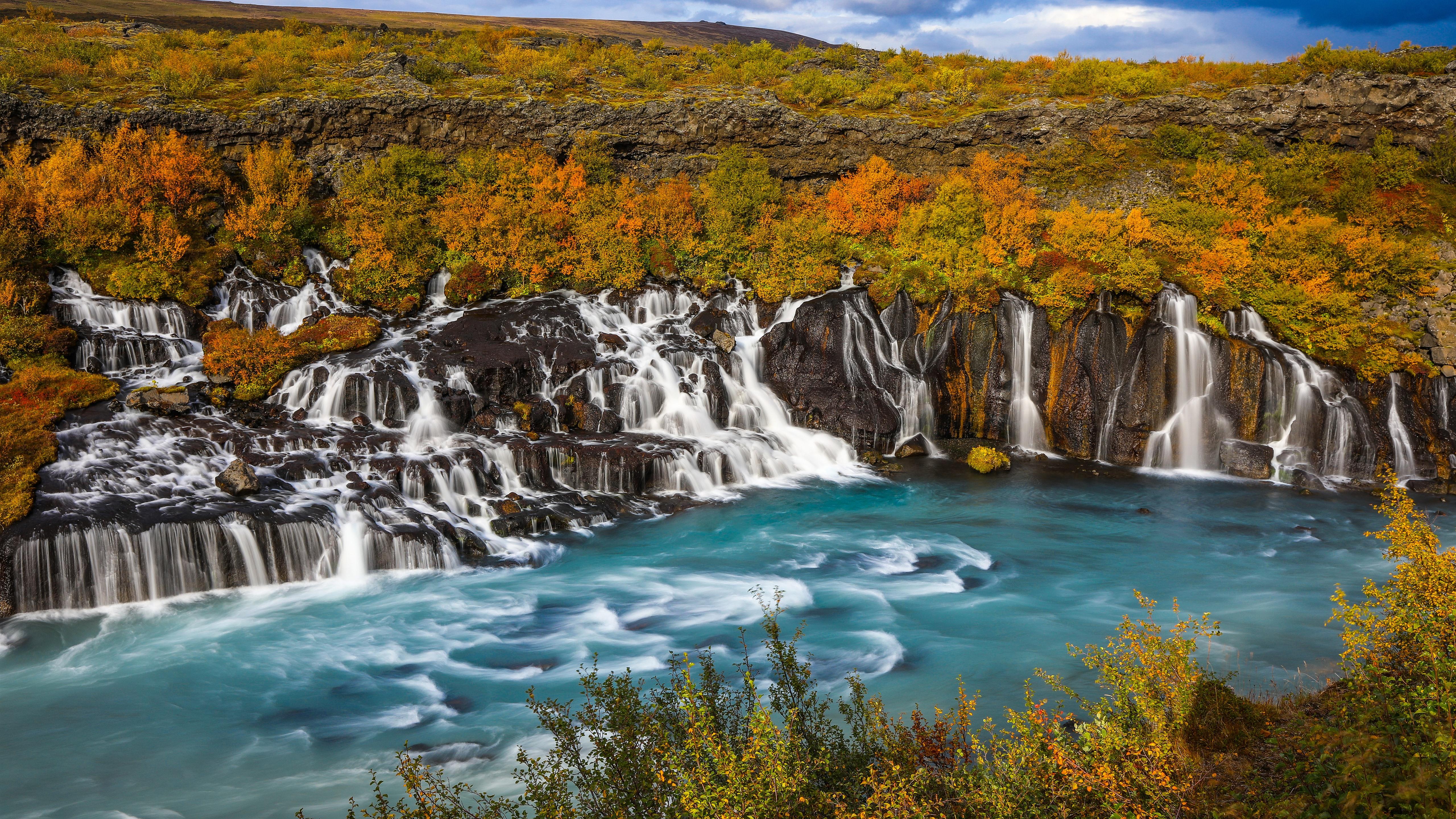 5120x2880 Wallpaper Many waterfalls, Iceland, beautiful nature landscape 5120x2880 UHD 5K Picture, Image