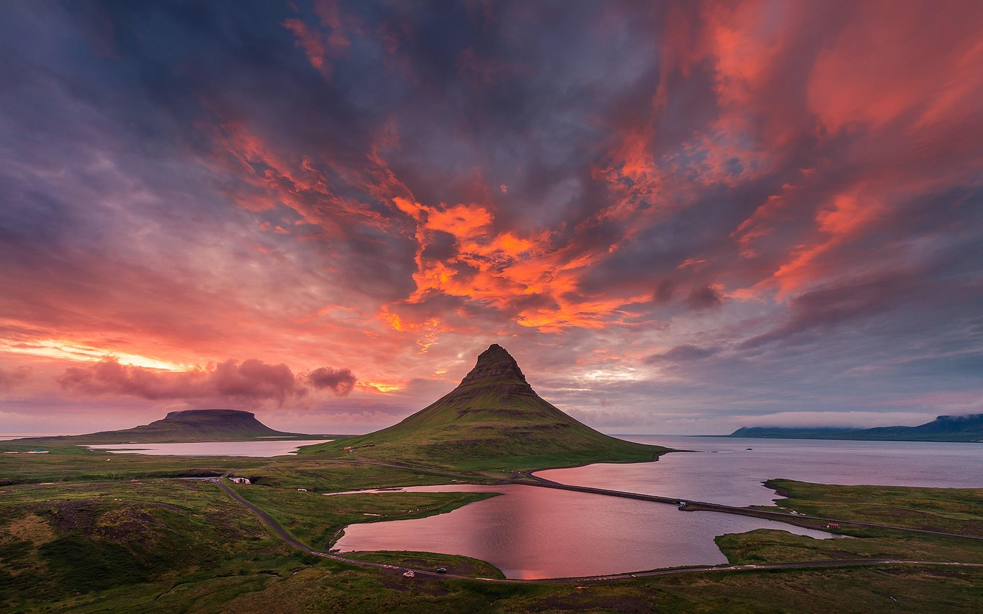 1920x1200 Wallpaper Iceland, Kirkjufell mountain, summer, sky, clouds, sunset 1920x1200 HD Picture, Image